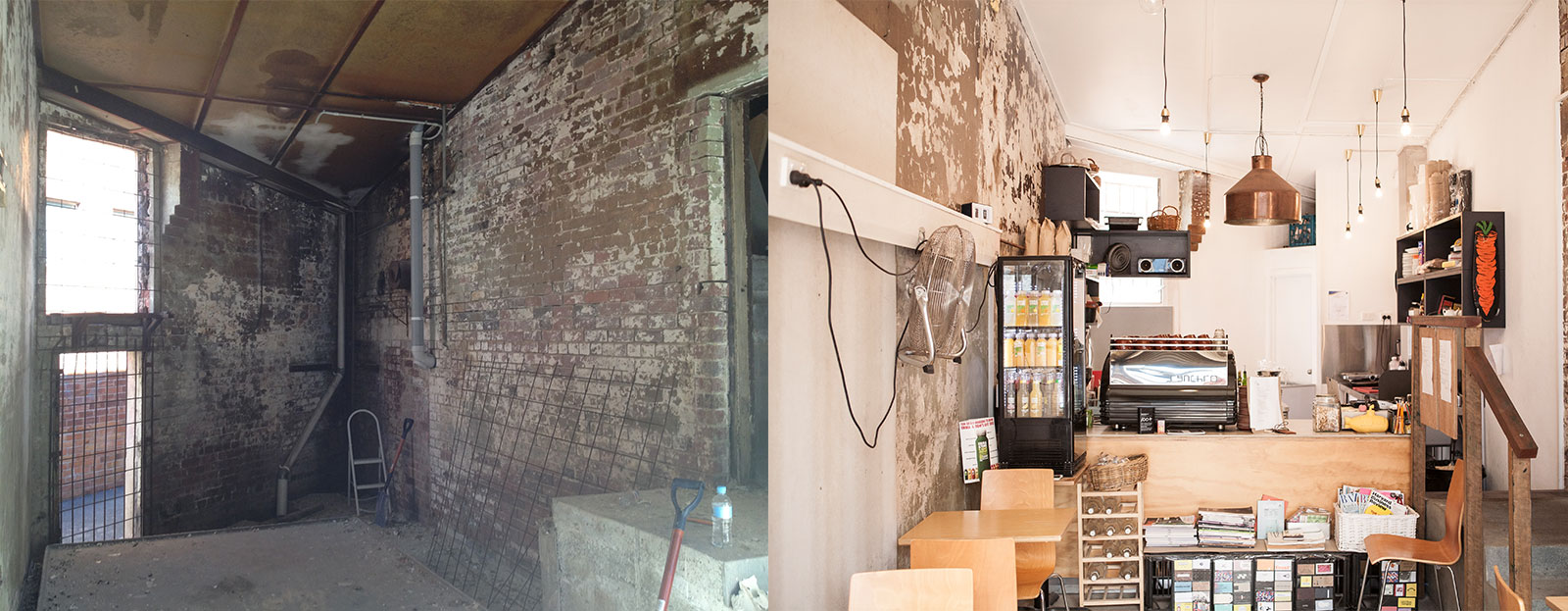 Our build was very hands-on. We moved into a space with incomplete walls, no floors or ceilings, it was even missing the back door. We managed to get our hands dirty and work with our amazing builder to make the space our own.