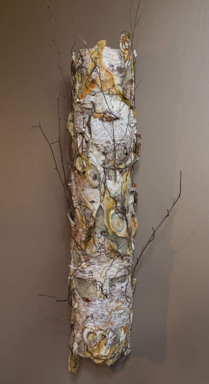birch 'autumn' handmade felt, mixed media 43 x 11 x19
