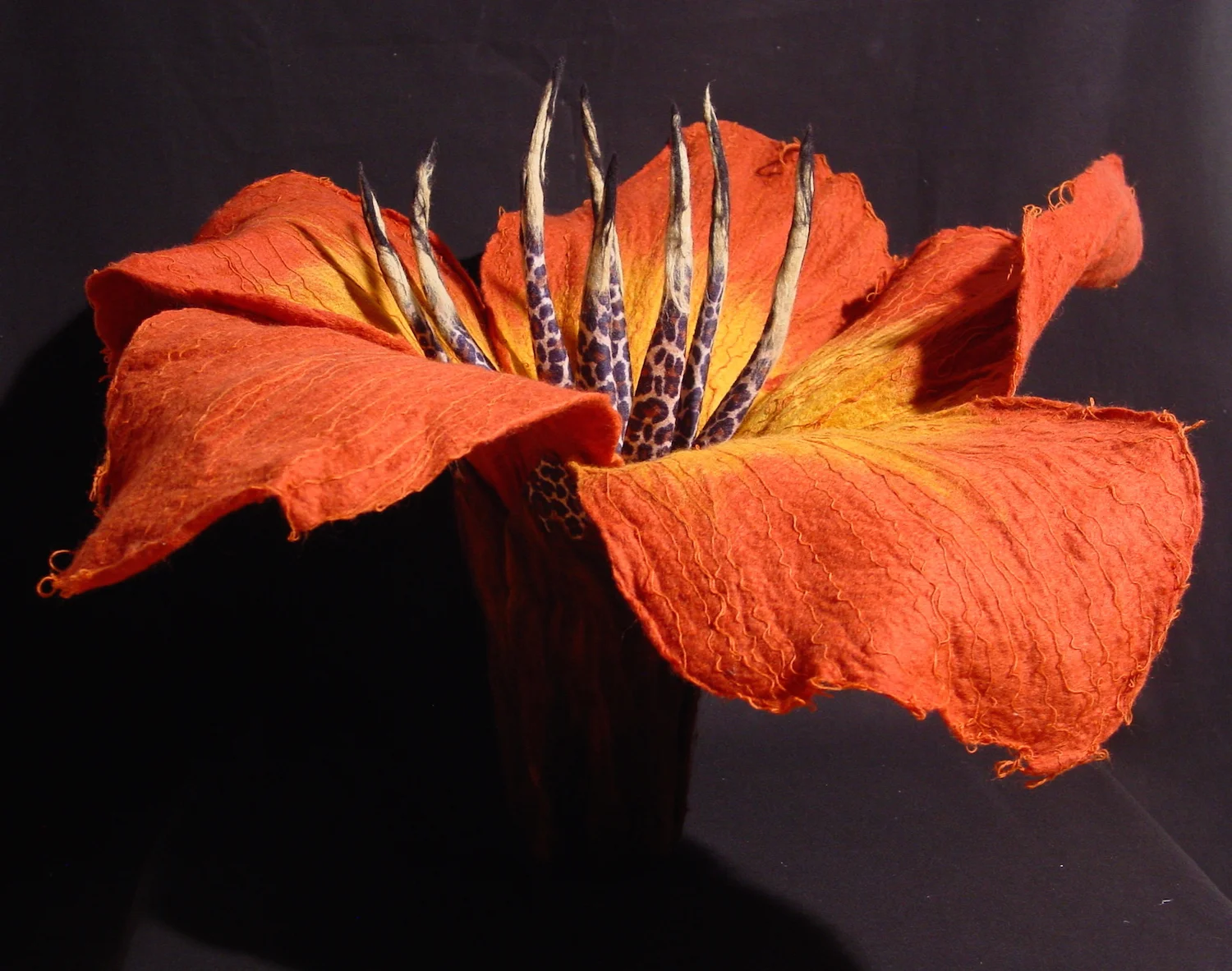 hibiscus 'leopardium' handmade felt, mixed media 20 x25 x27