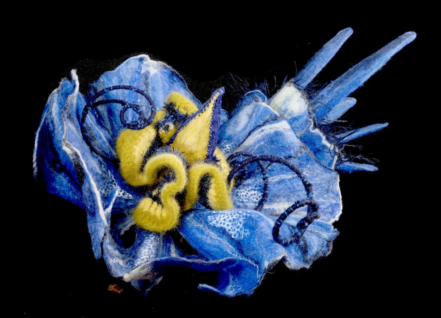 aster ' bluebird of happiness' handmade felt, mixed media 20 x19 x19
