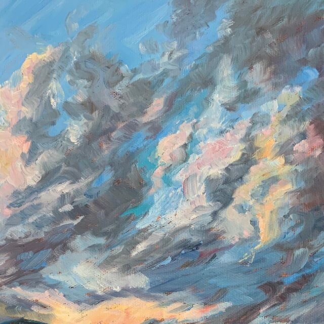 On my easel... #clouds #oilpainting #color #artist #artistsoninstagram #hildafreyre #hildakilpatrickfreyre #artgalleries #impressionism #art #palette #onmyeasel #artista #cloudscape