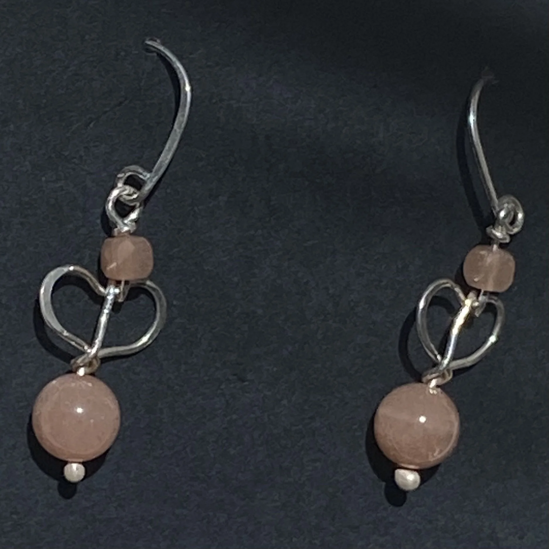 Peach moonstone Heart Earrings