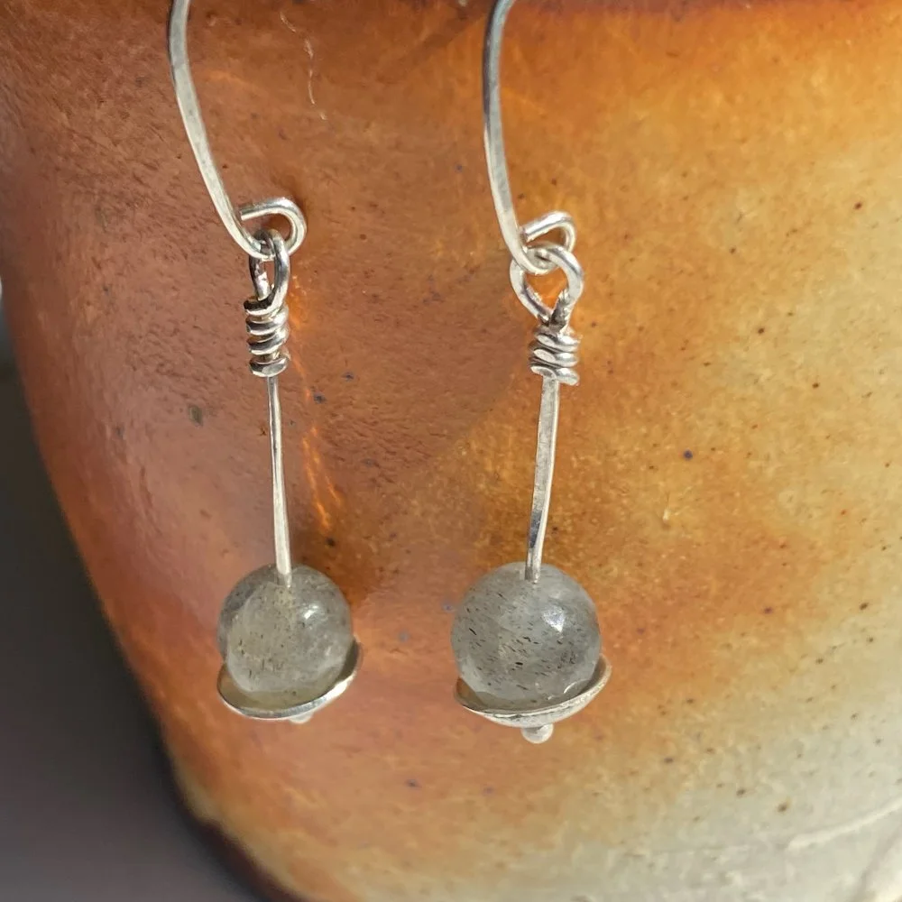 Labradorite Cupped Dangle Earrings