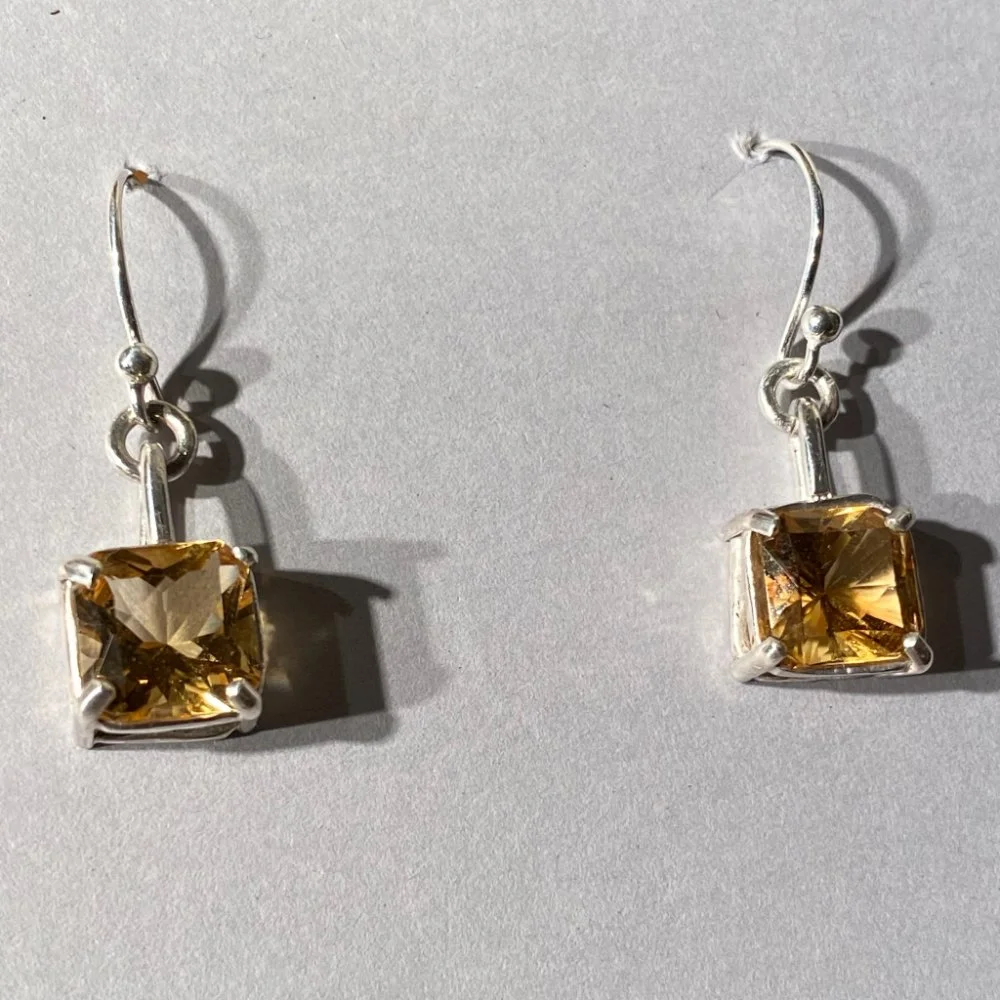 Citrine Square Open-back Earrings