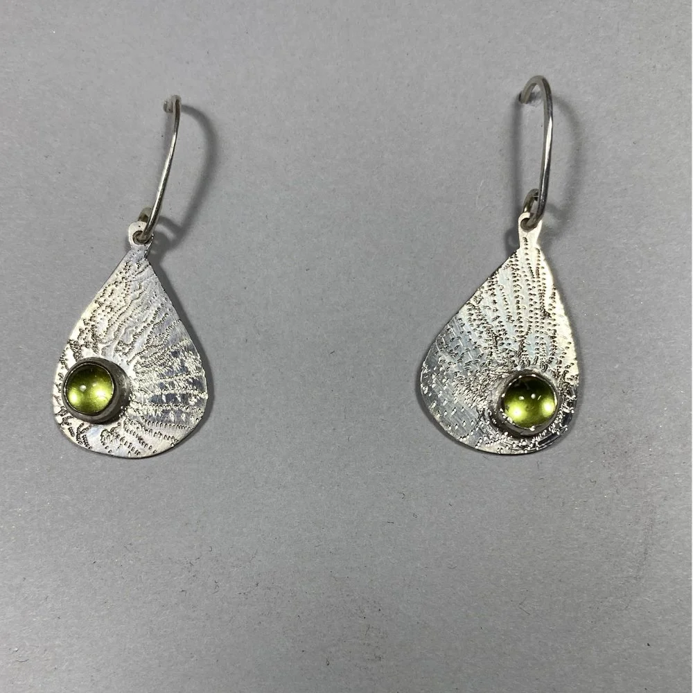 Peridot Silver Leaf Earrings