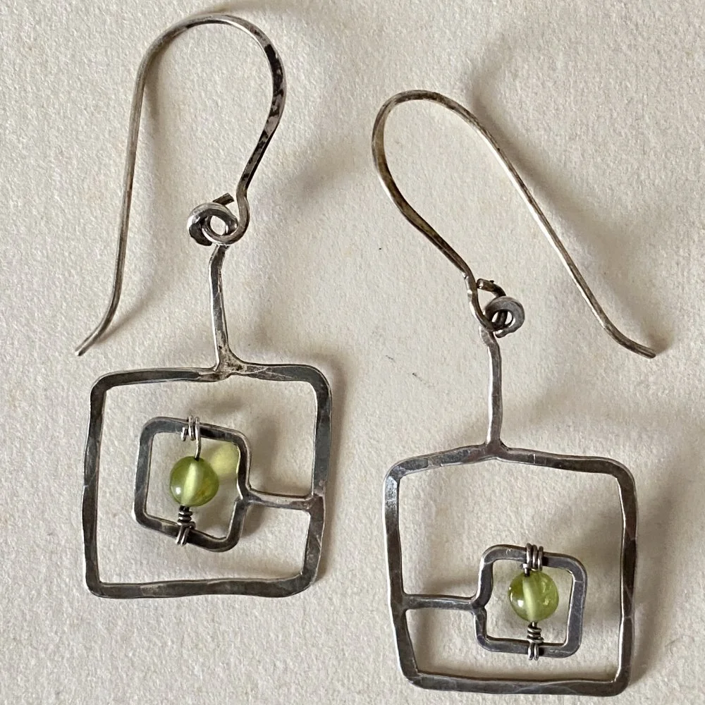 Peridot Double Square Earrings