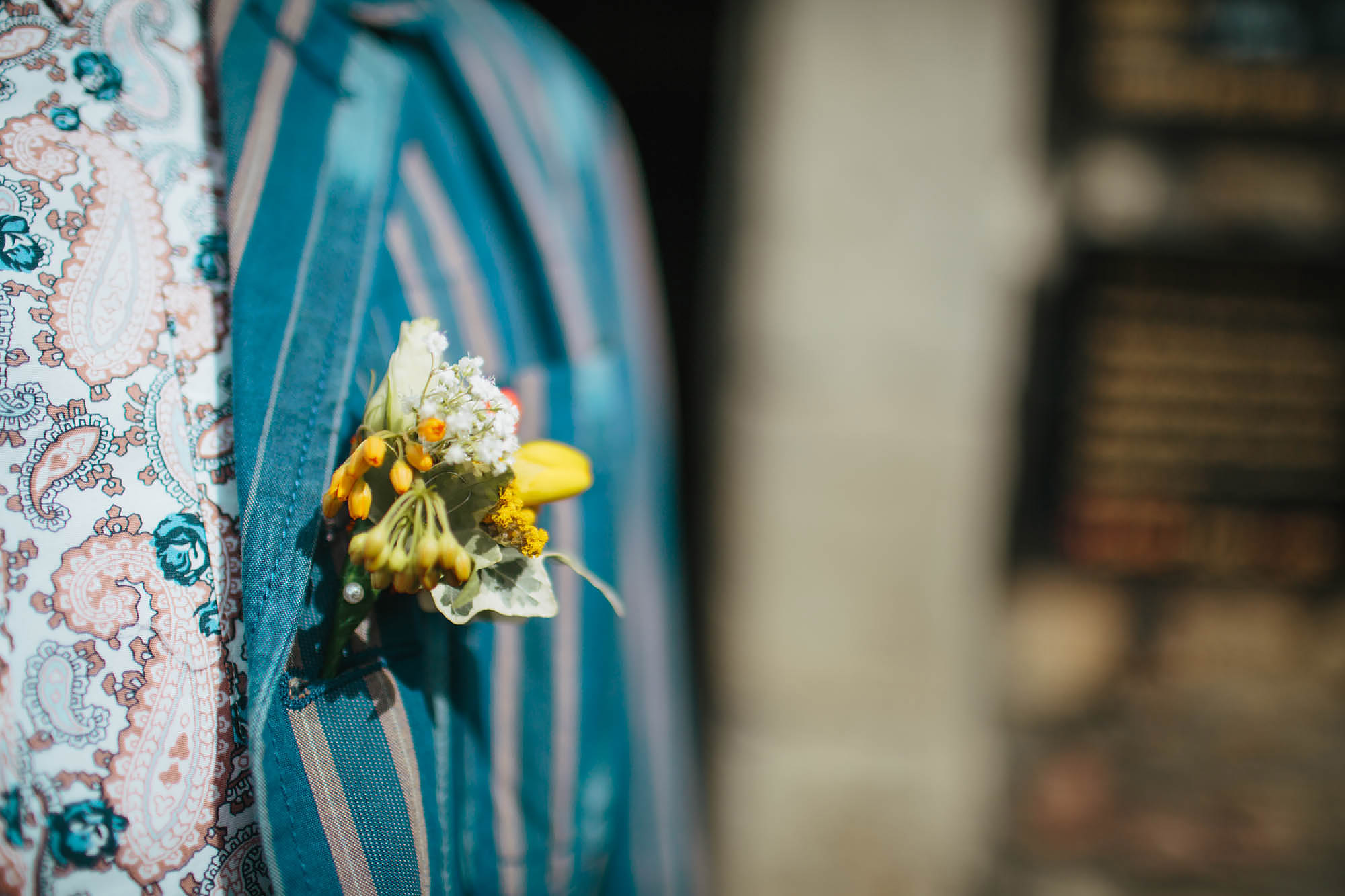 Leeds Yorkshire Wedding Photographer Buttonhole Jacket Colourful