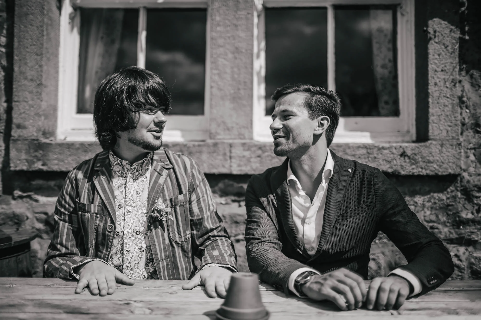Leeds Yorkshire Wedding Photographer Groom and Best Man chat