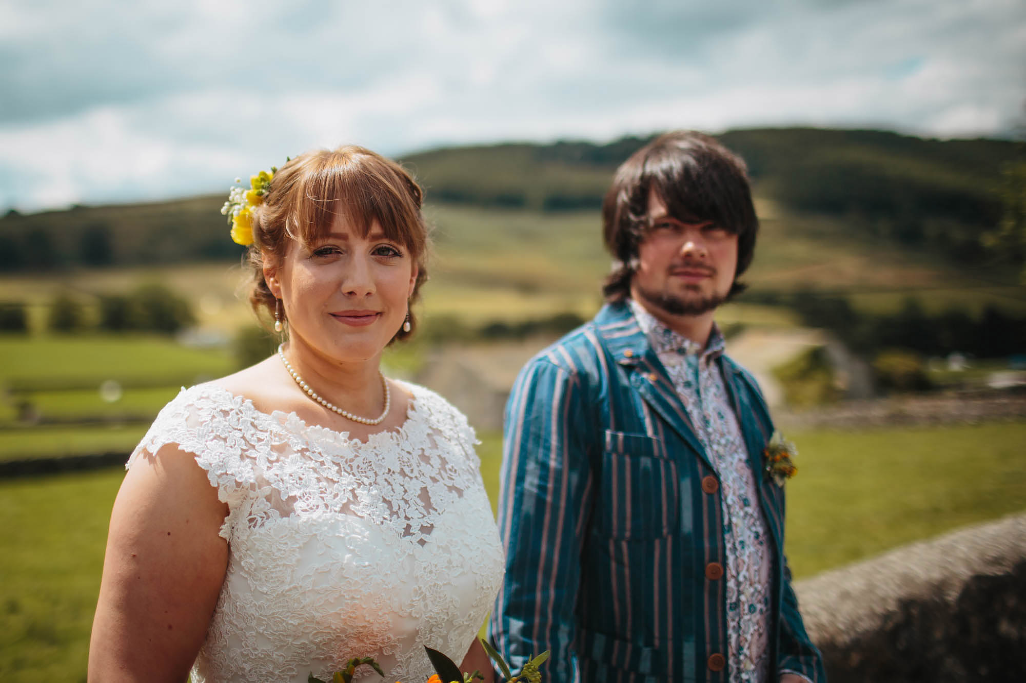 Bride and groom portrait at a Yorkshire Dales wedding