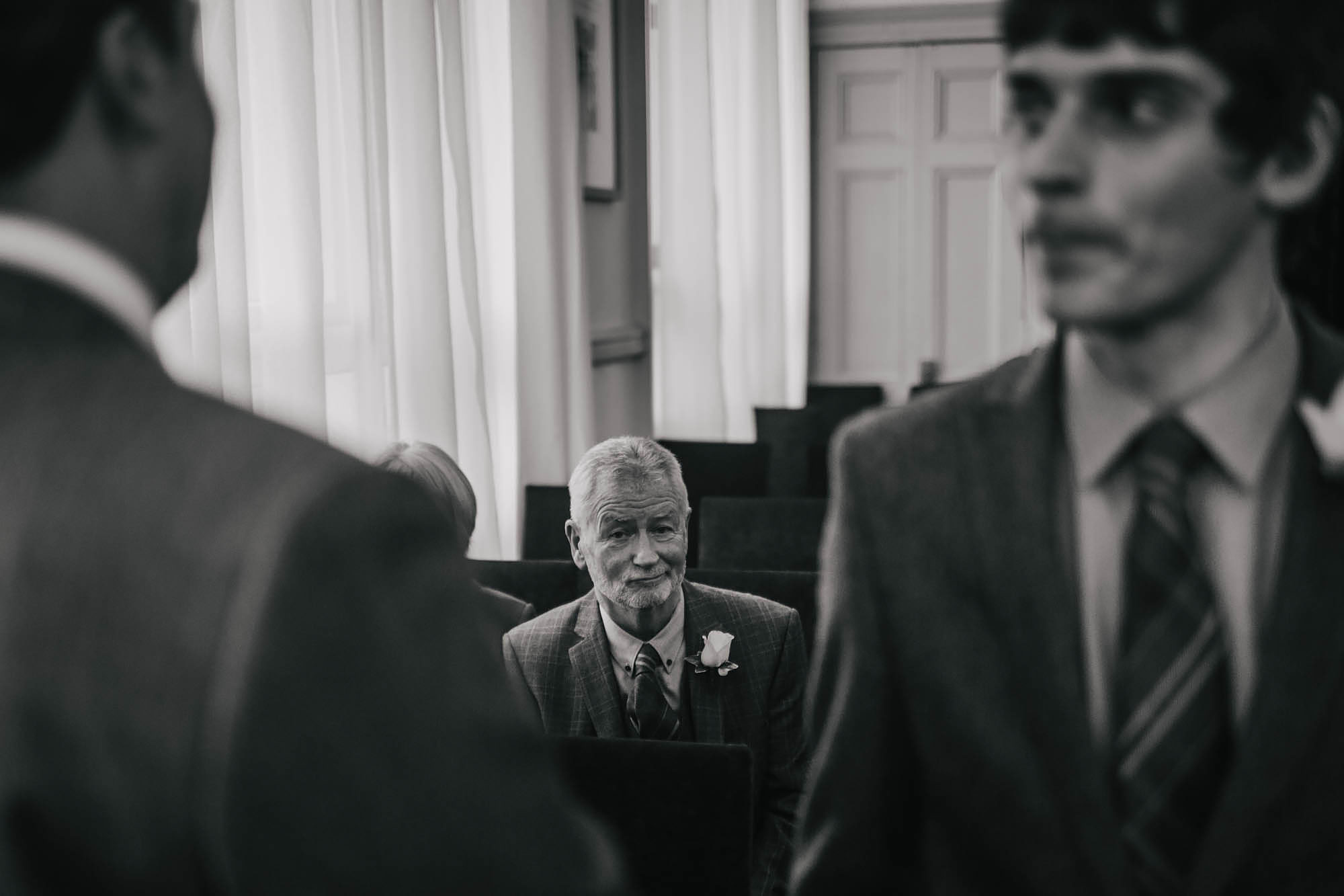 Grooms father at a wedding in Leeds Town Hall