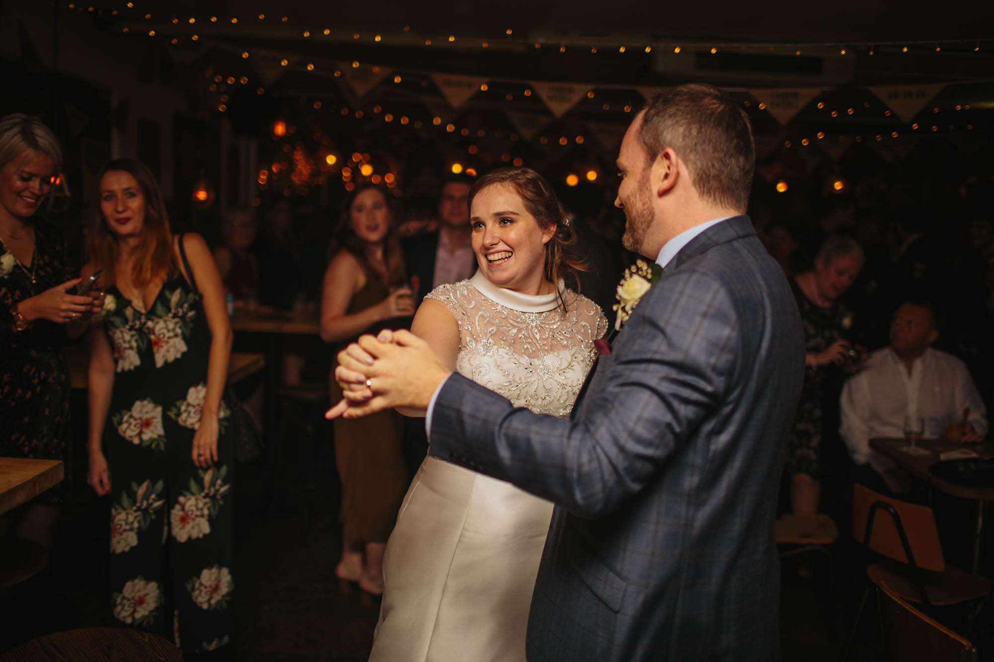 Bride and groom dance at their wedding in Leeds Yorkshire