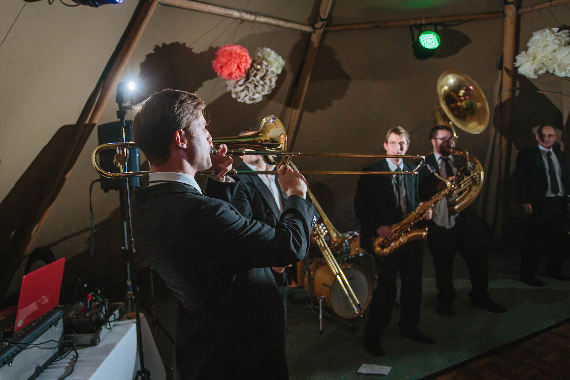 Brass band performing at a Yorkshire wedding