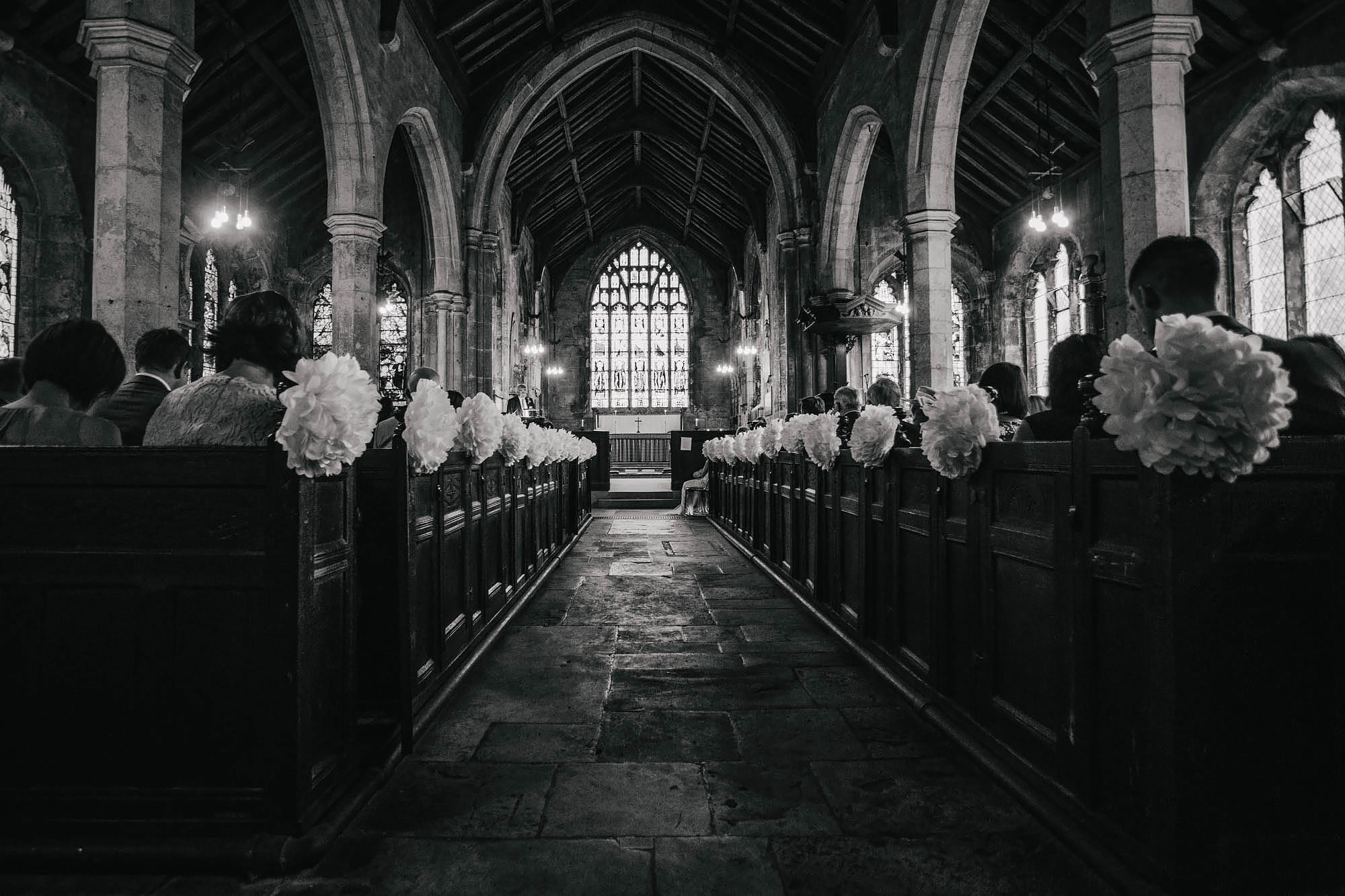 Wide angle shot of the church interior