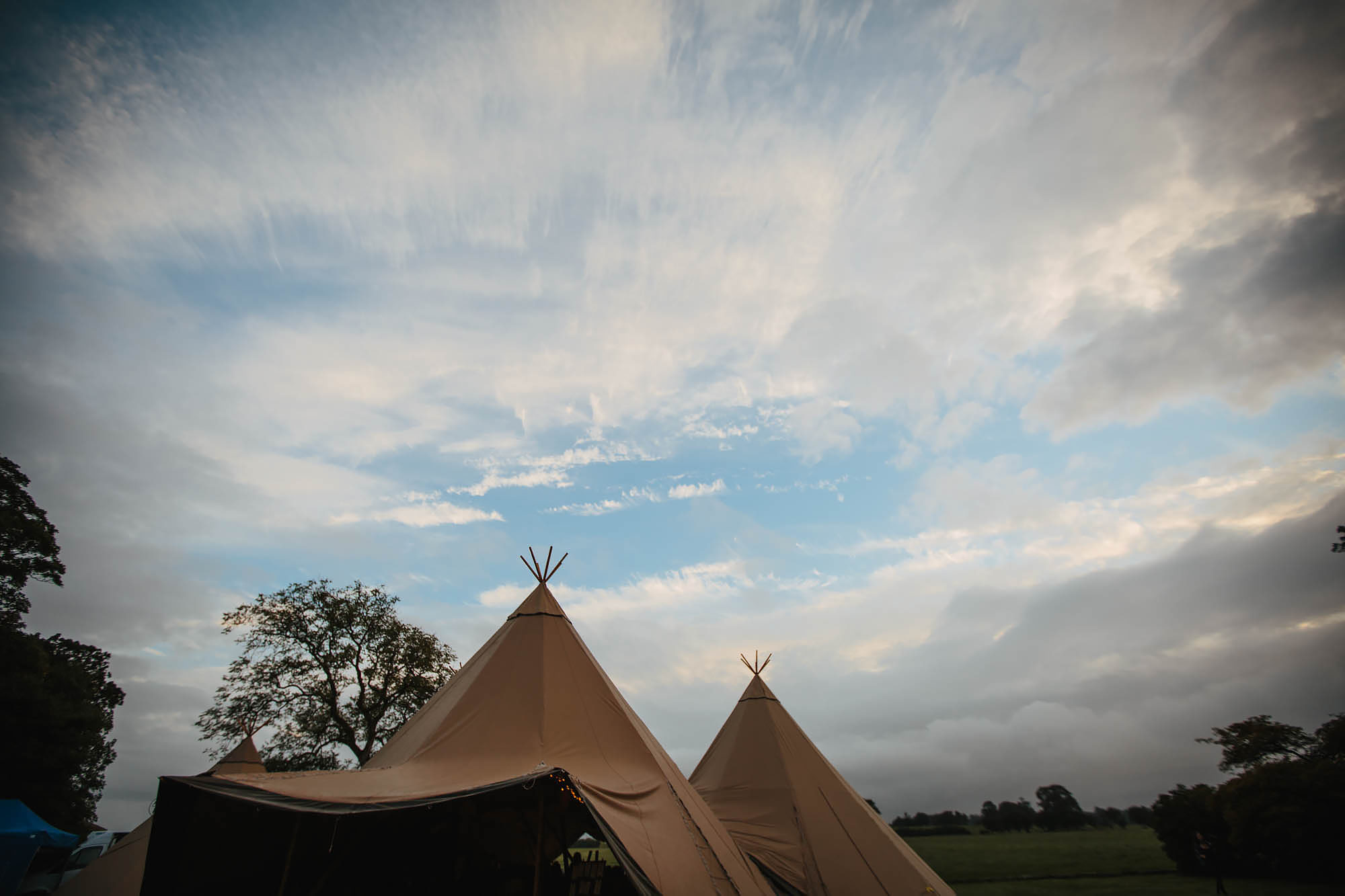 Tipi and sky at a wedding in Yorkshire