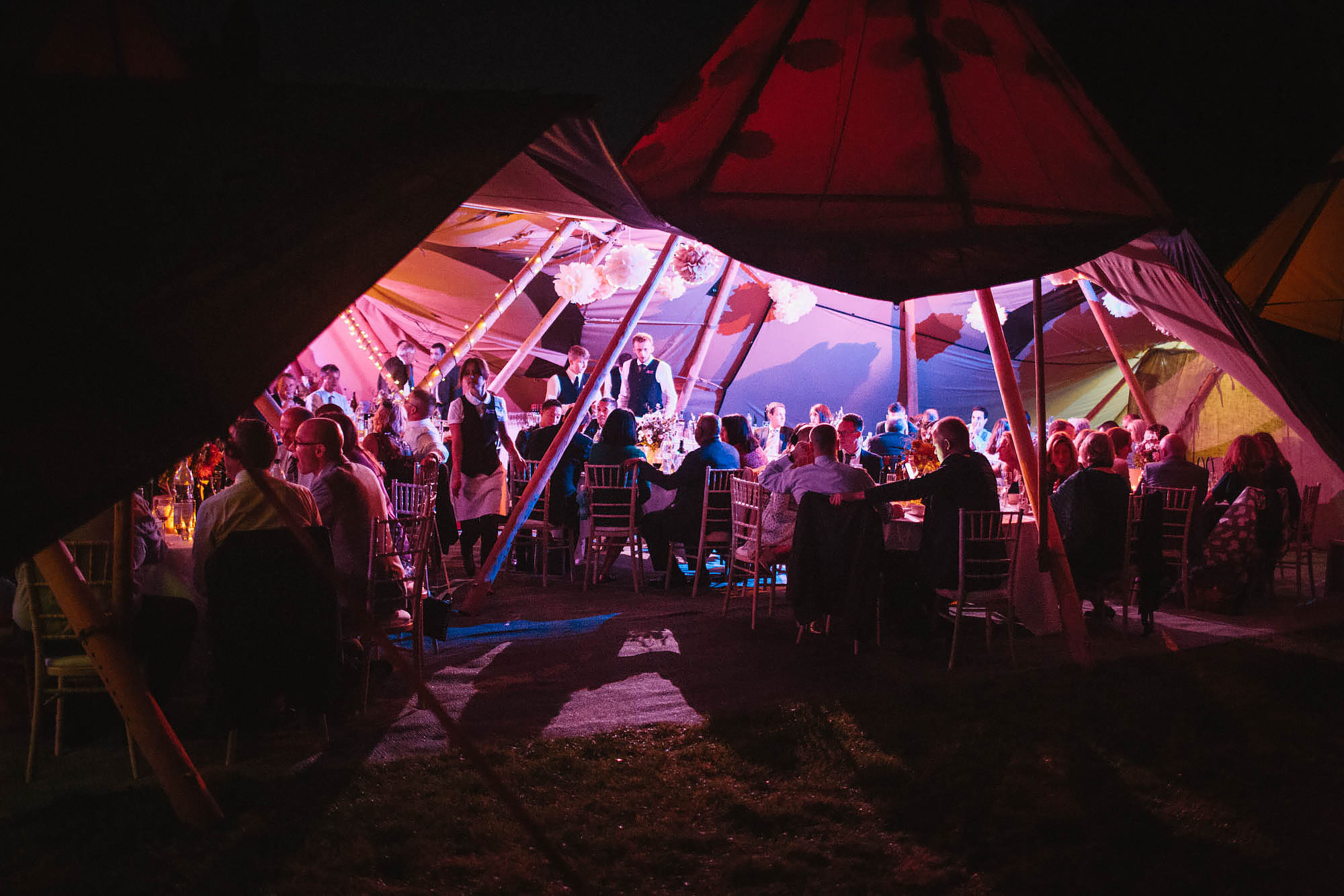 Tipi at night at a wedding at Hornington Manor