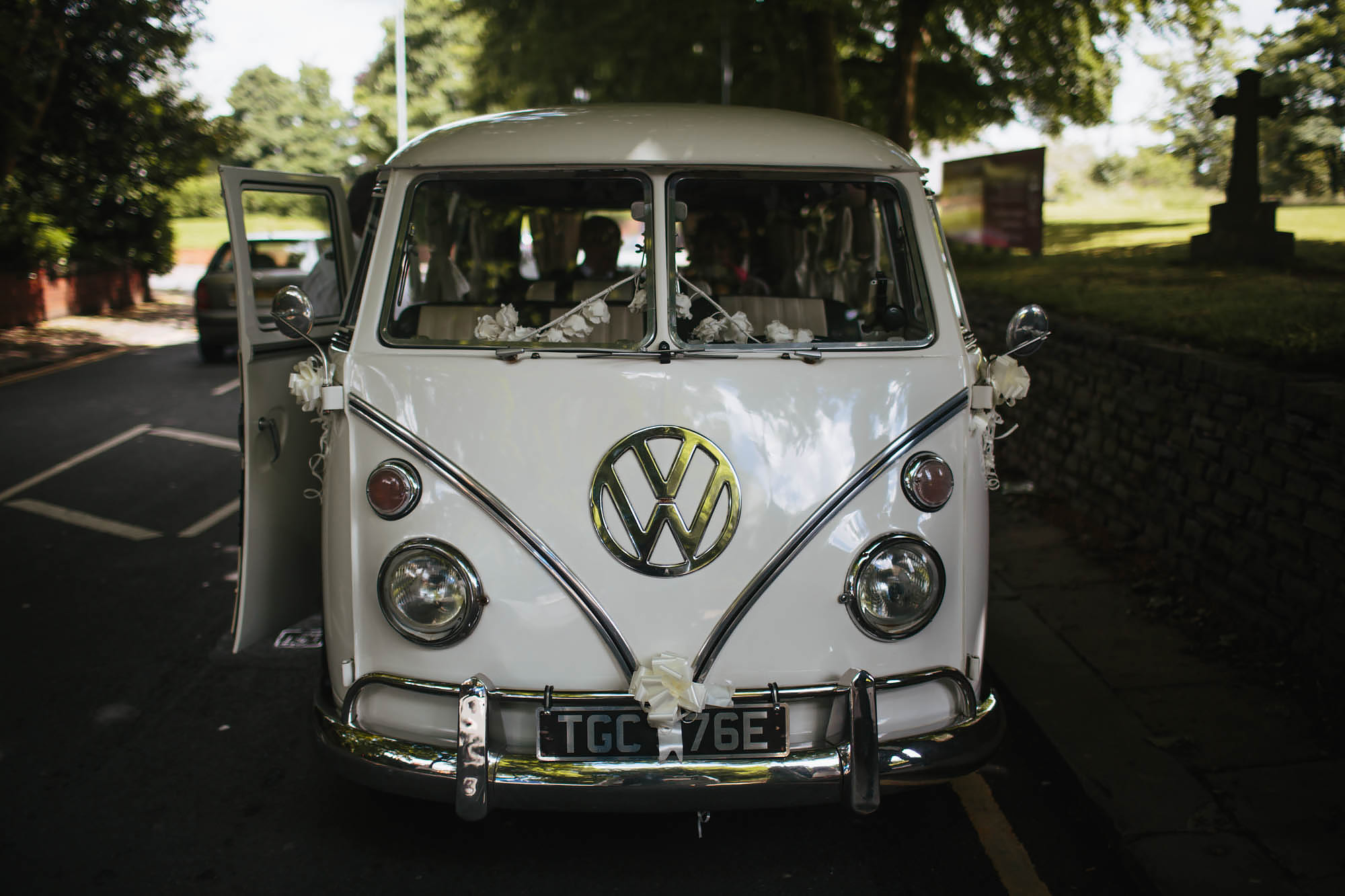 VW camper van brings the bride to her wedding