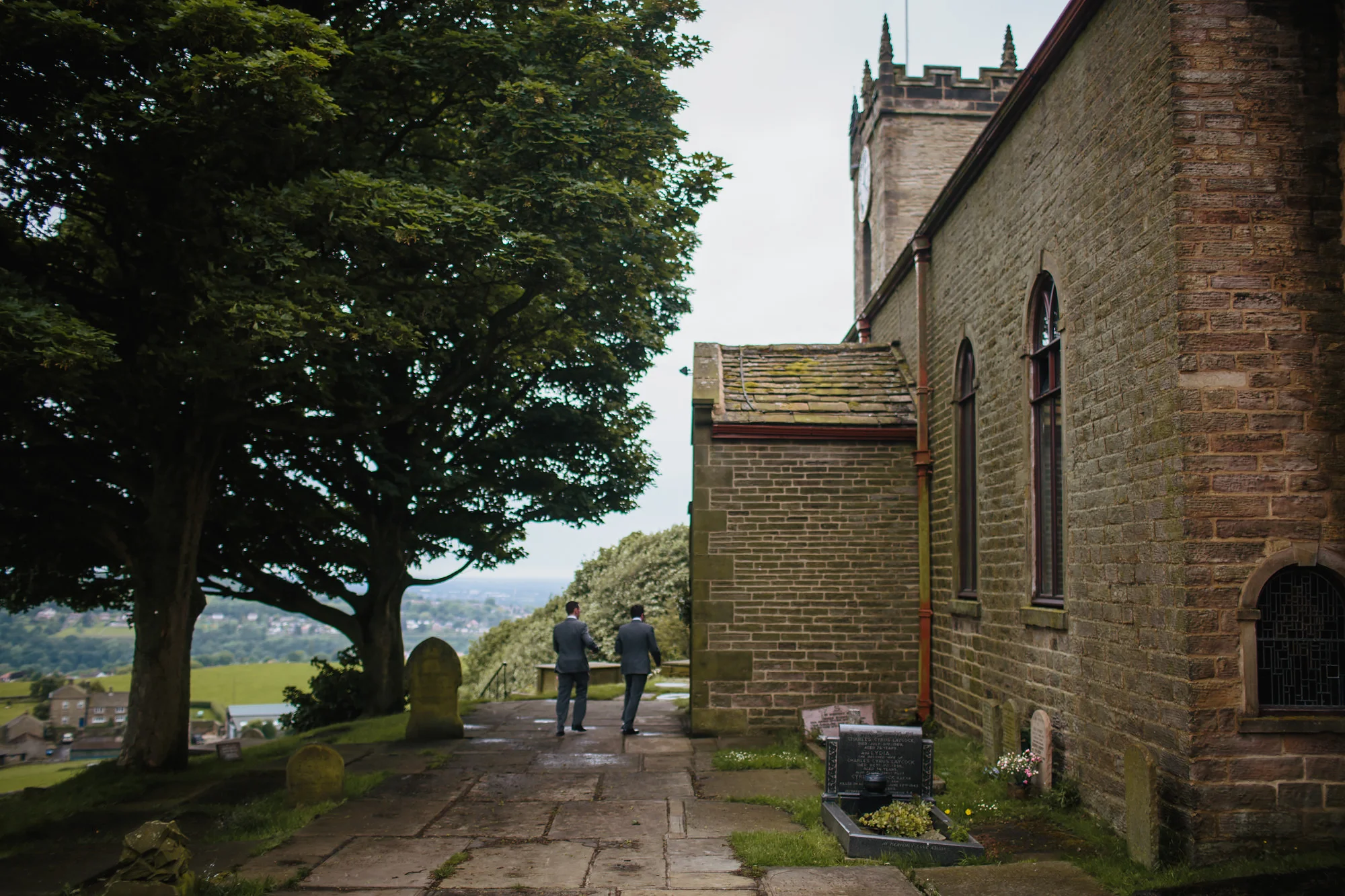 Groom walks into a church on his wedding day