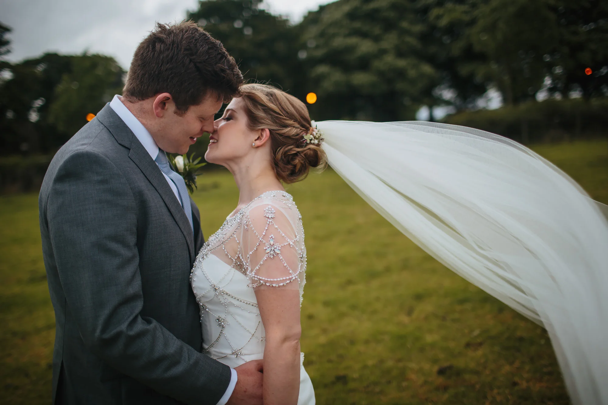 Bride and groom kissing on their wedding day