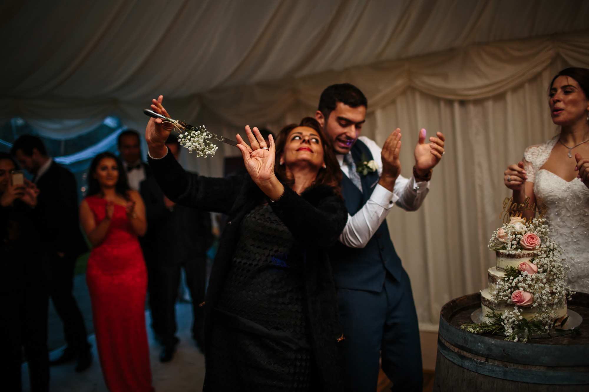 Groom and mother dancing at a wedding in Yorkshire