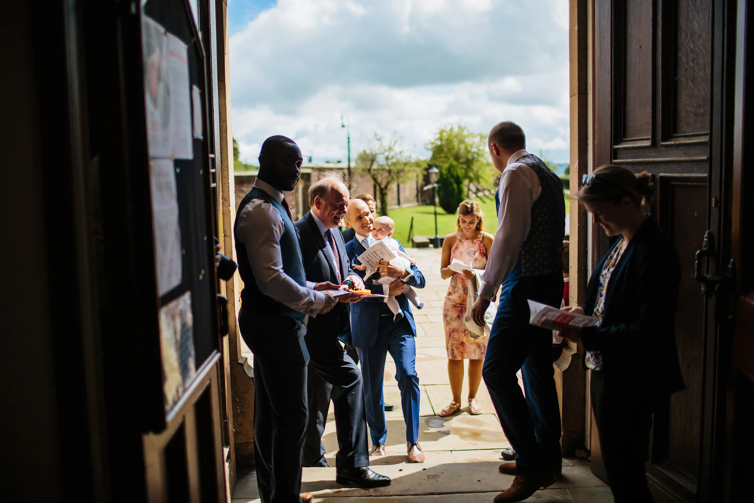 Wedding guests enter the church at Stonyhurst College Lancashire