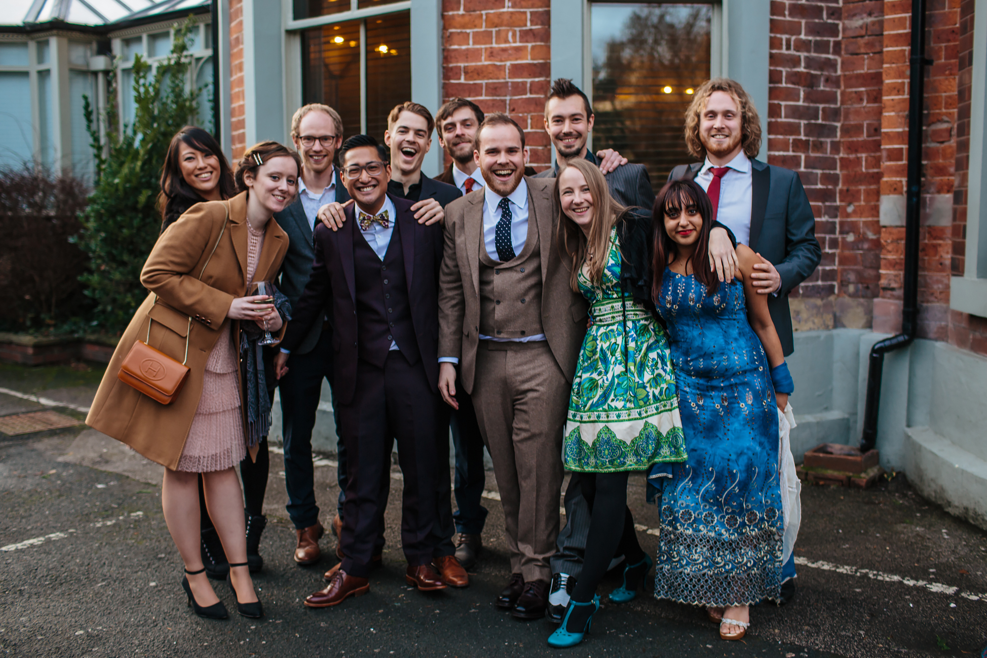 Wedding guests laughing in Yorkshire