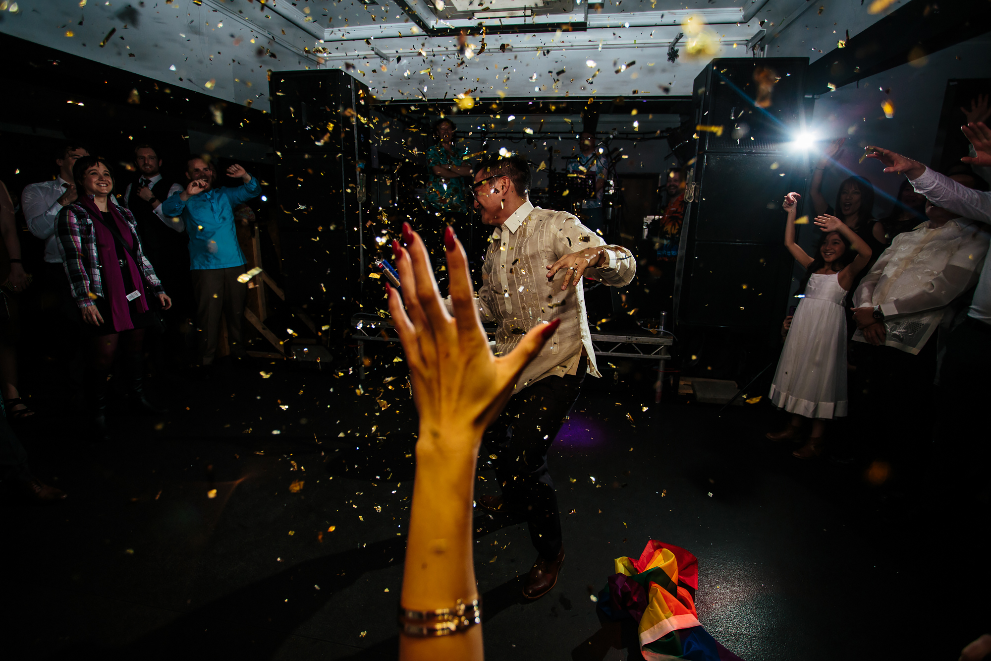 Confetti bomb at a wedding in Leeds