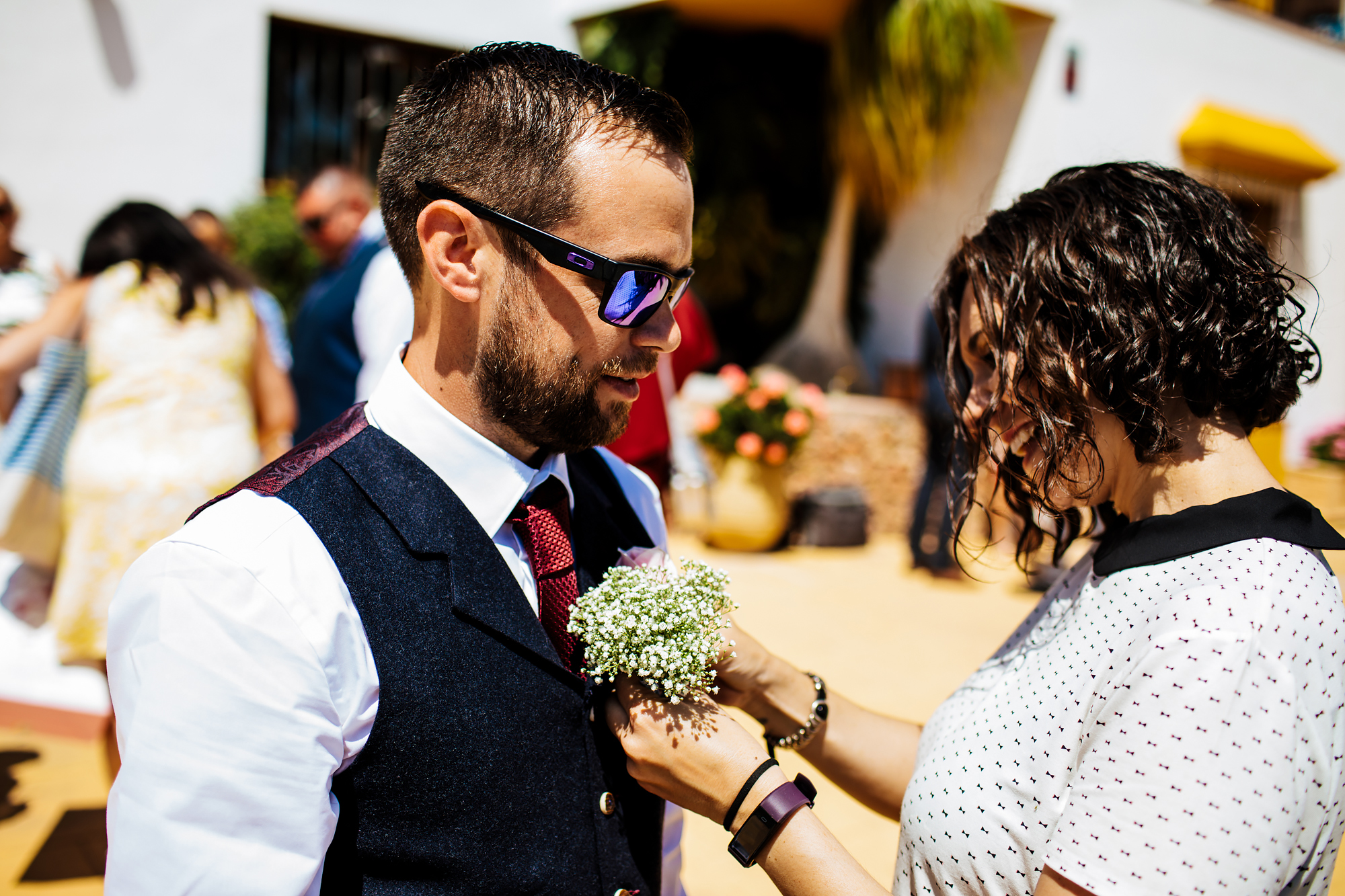 Groom and his buttonhole in Nerja Spain