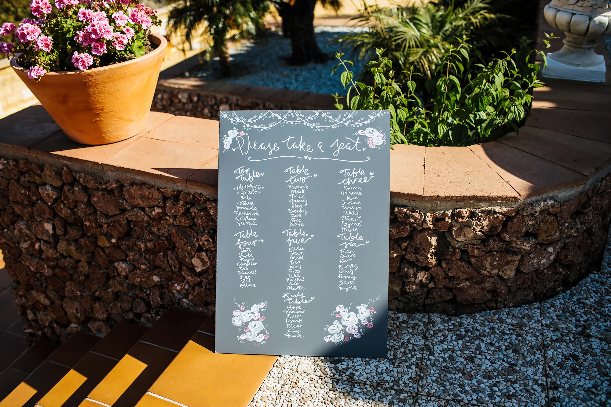 Seating plan at a wedding in Nerja Spain