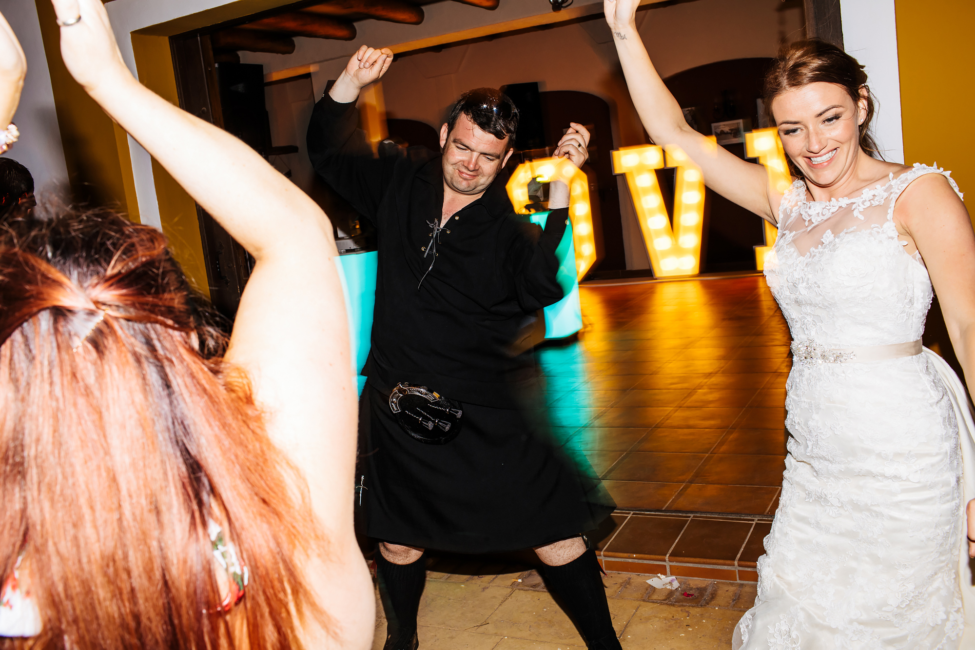 Wedding guests dancing in Costa Del Sol Spain