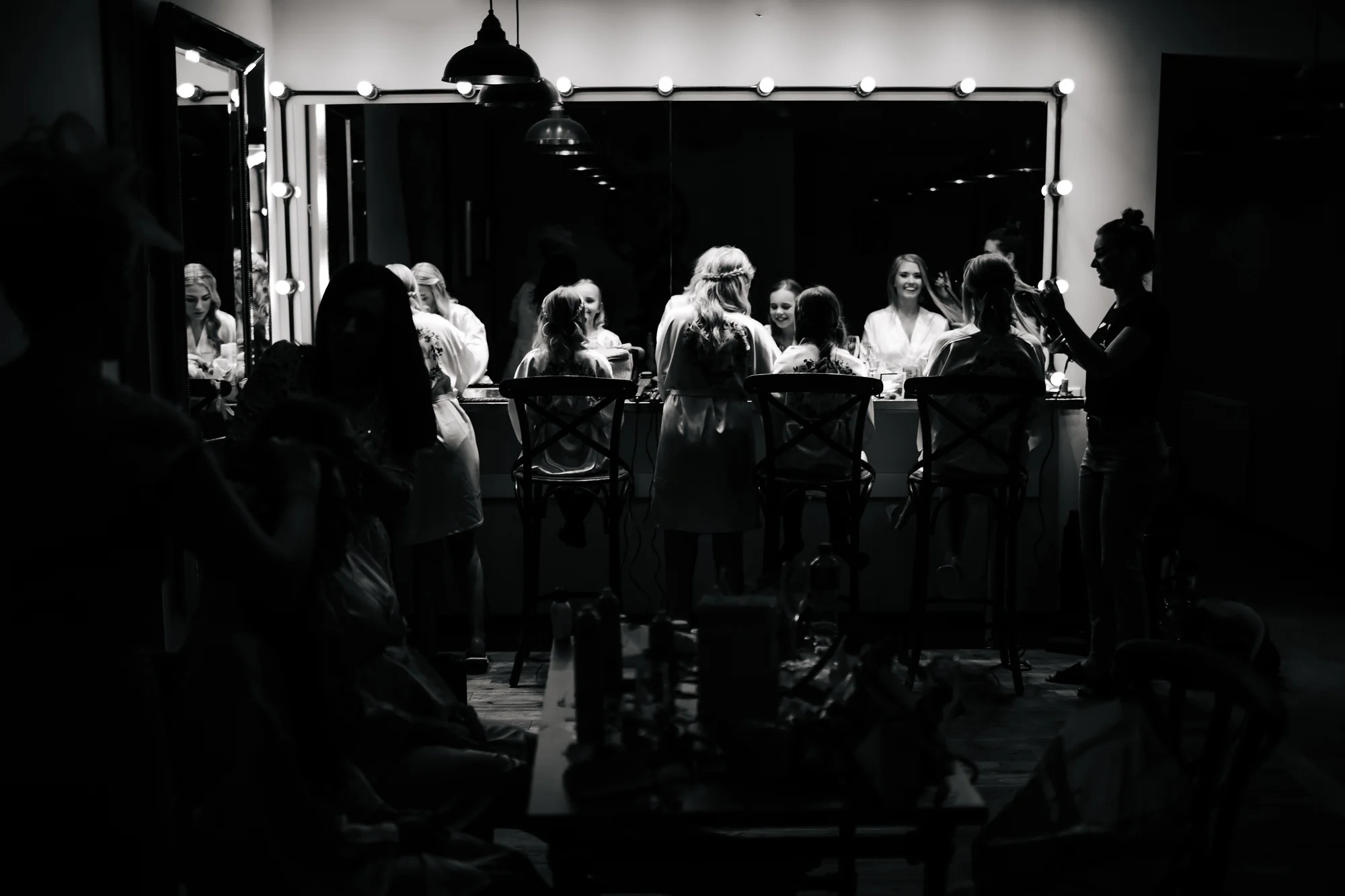 Bridal party getting ready before a wedding