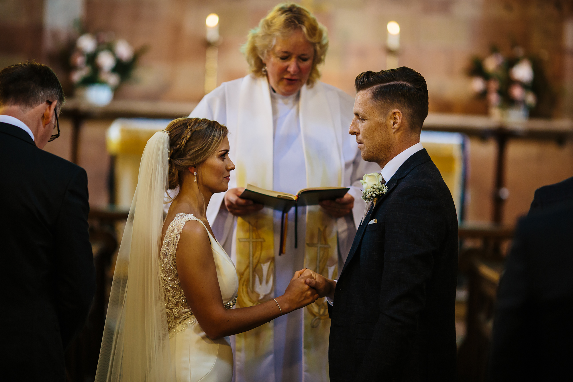 Bride and groom exchange vows in Shropshire wedding