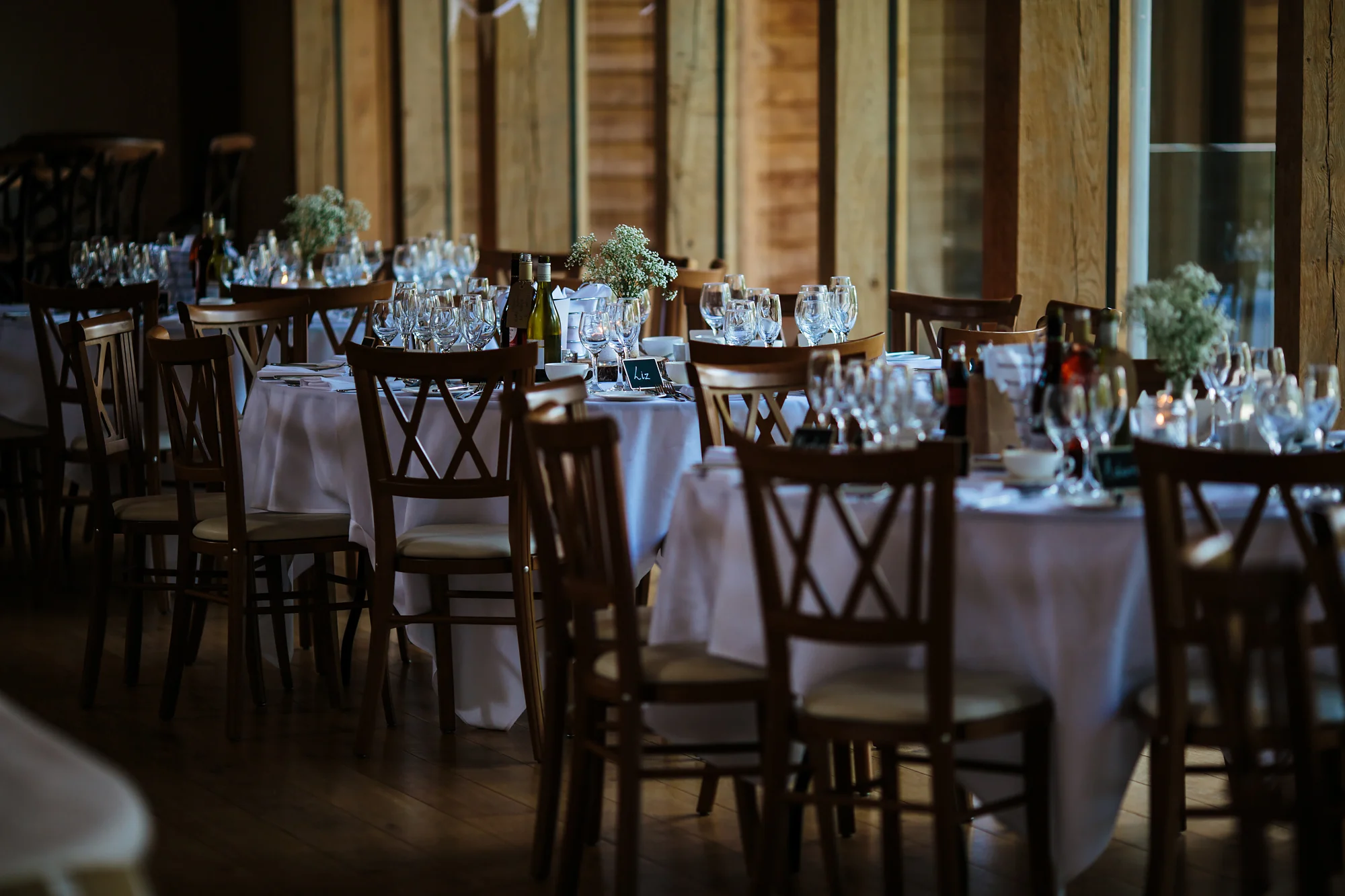 Wedding breakfast set up at Mill Barns Wedding Venue Shropshire