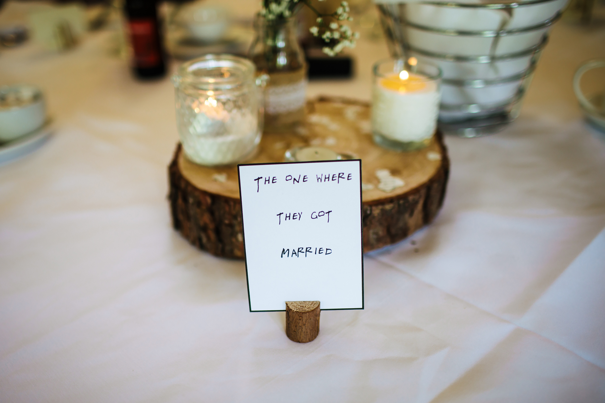 Friends table decorations at a wedding