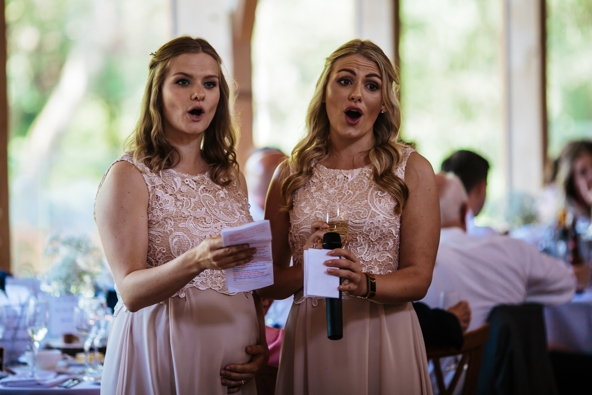 Singing bridesmaids at a wedding in Shropshire