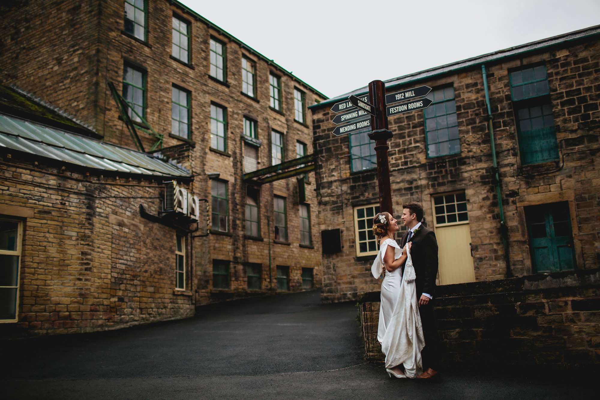 Yorkshire mill wedding with bride and groom