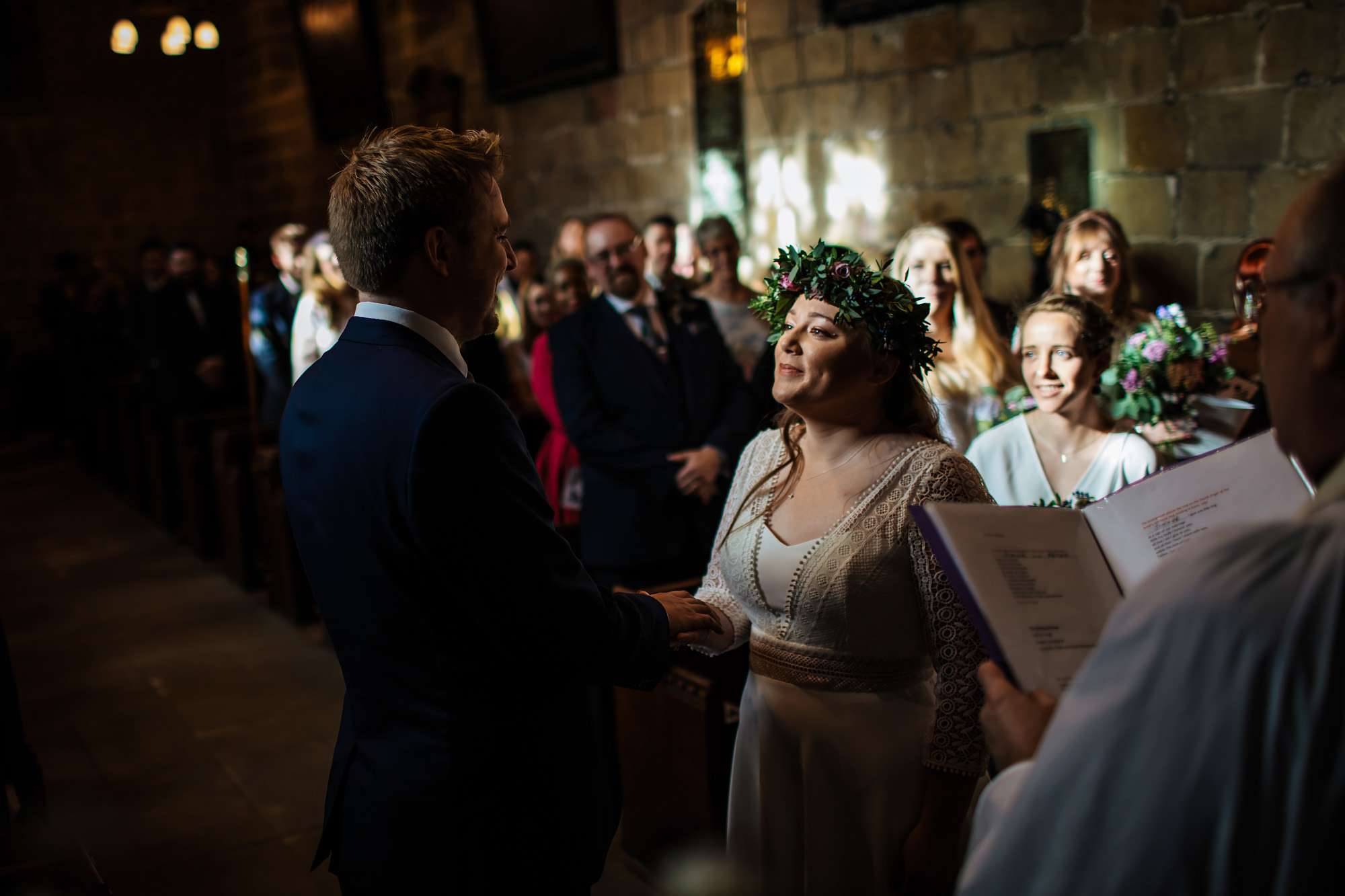 Bride at a church wedding ceremony in Yorkshire