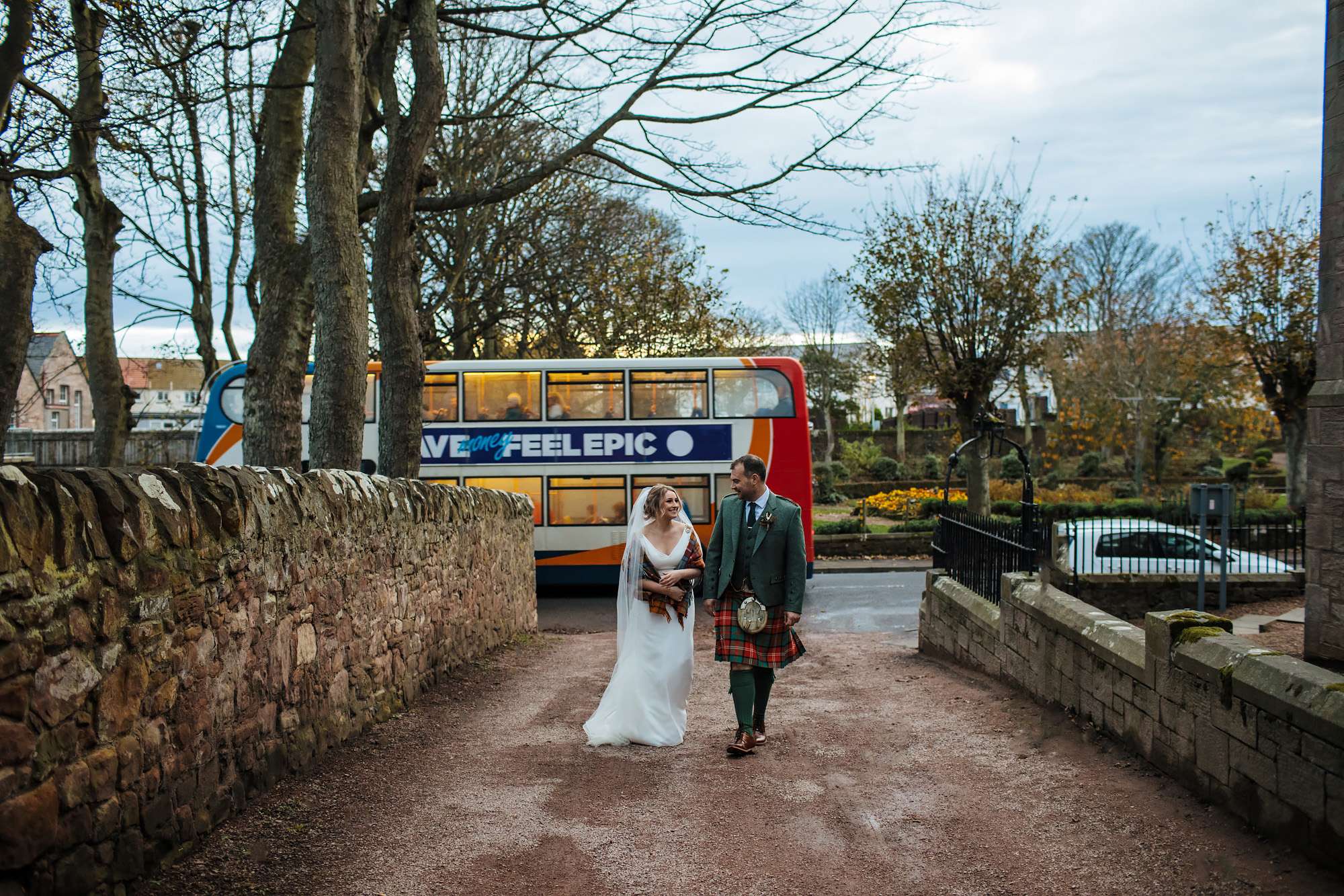 Wedding bus portrait feel epic