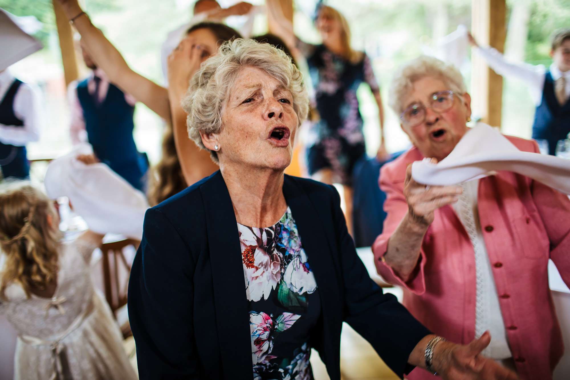 Granny singing at a wedding in Yorkshire