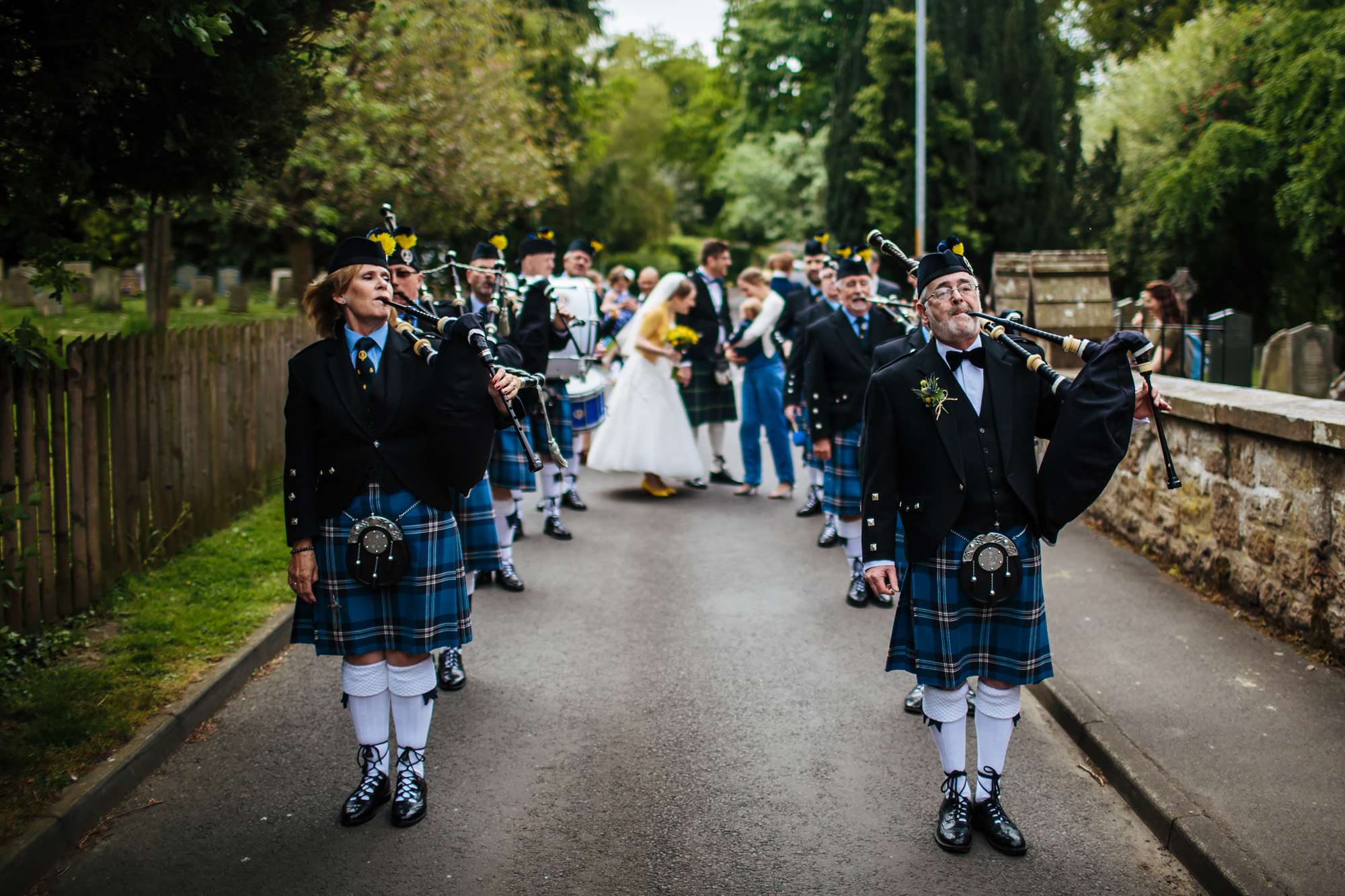 Pipers at a wedding in Northumberland