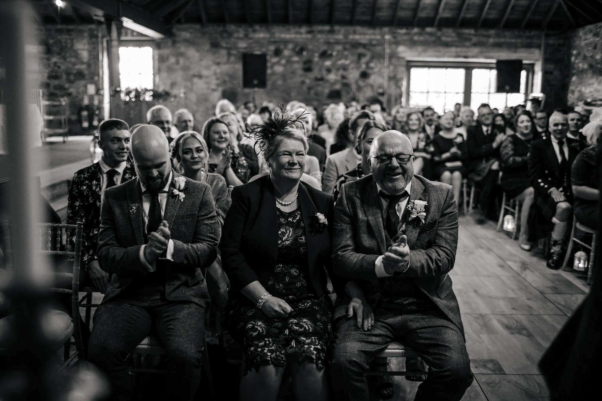 Parents laughing during a wedding ceremony in Yorkshire