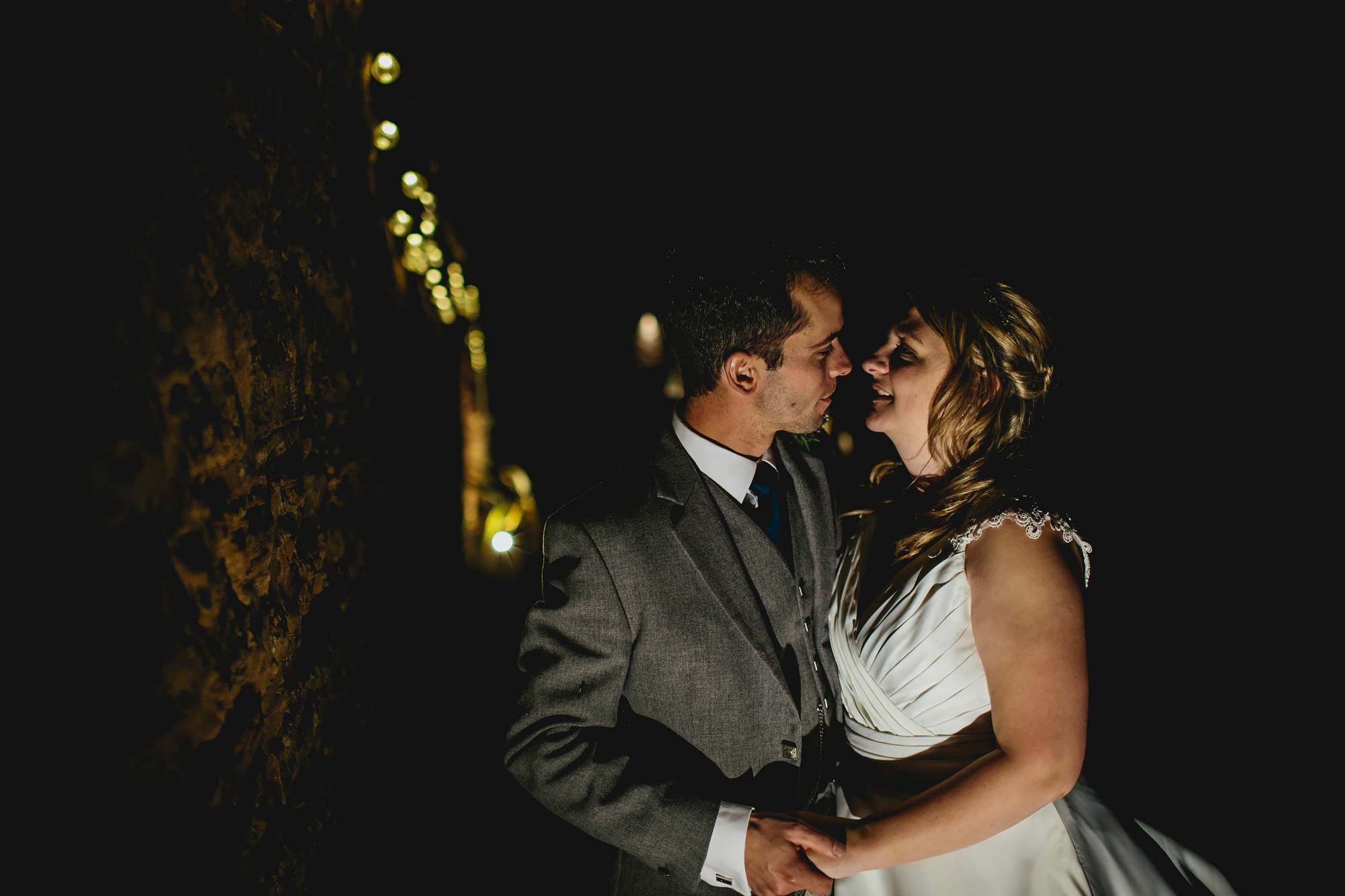 Night time couple portrait at a Scotland wedding