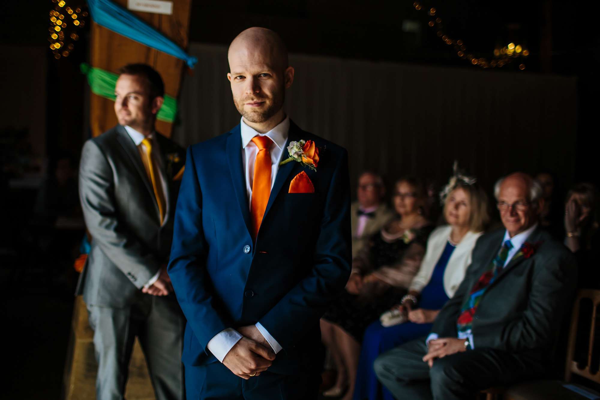 Groom awaiting his bride at a Yorkshire wedding