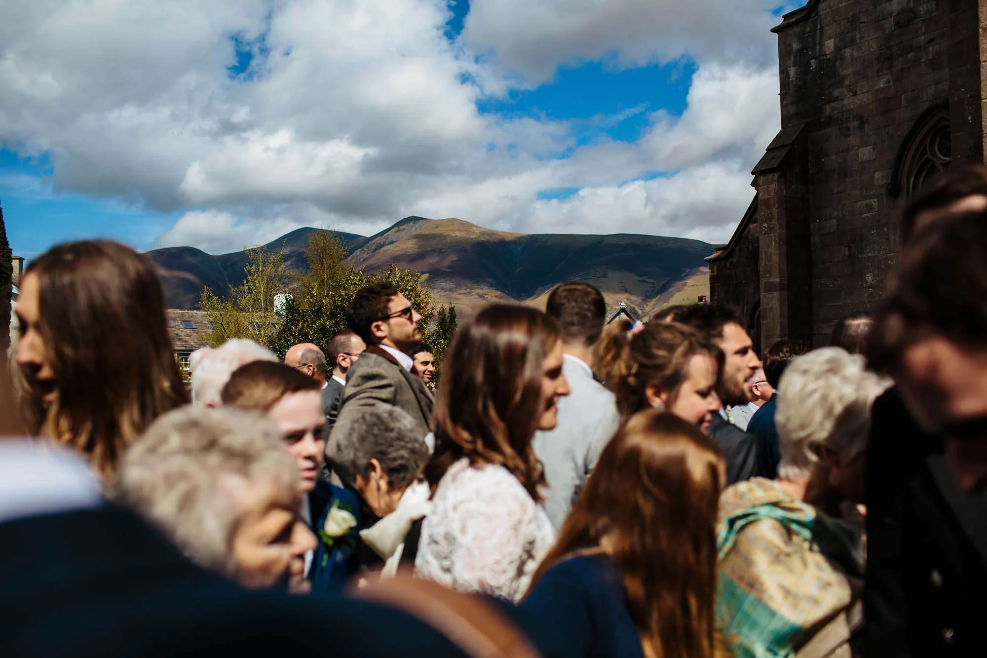 Guests and mountains at a Lake District wedding