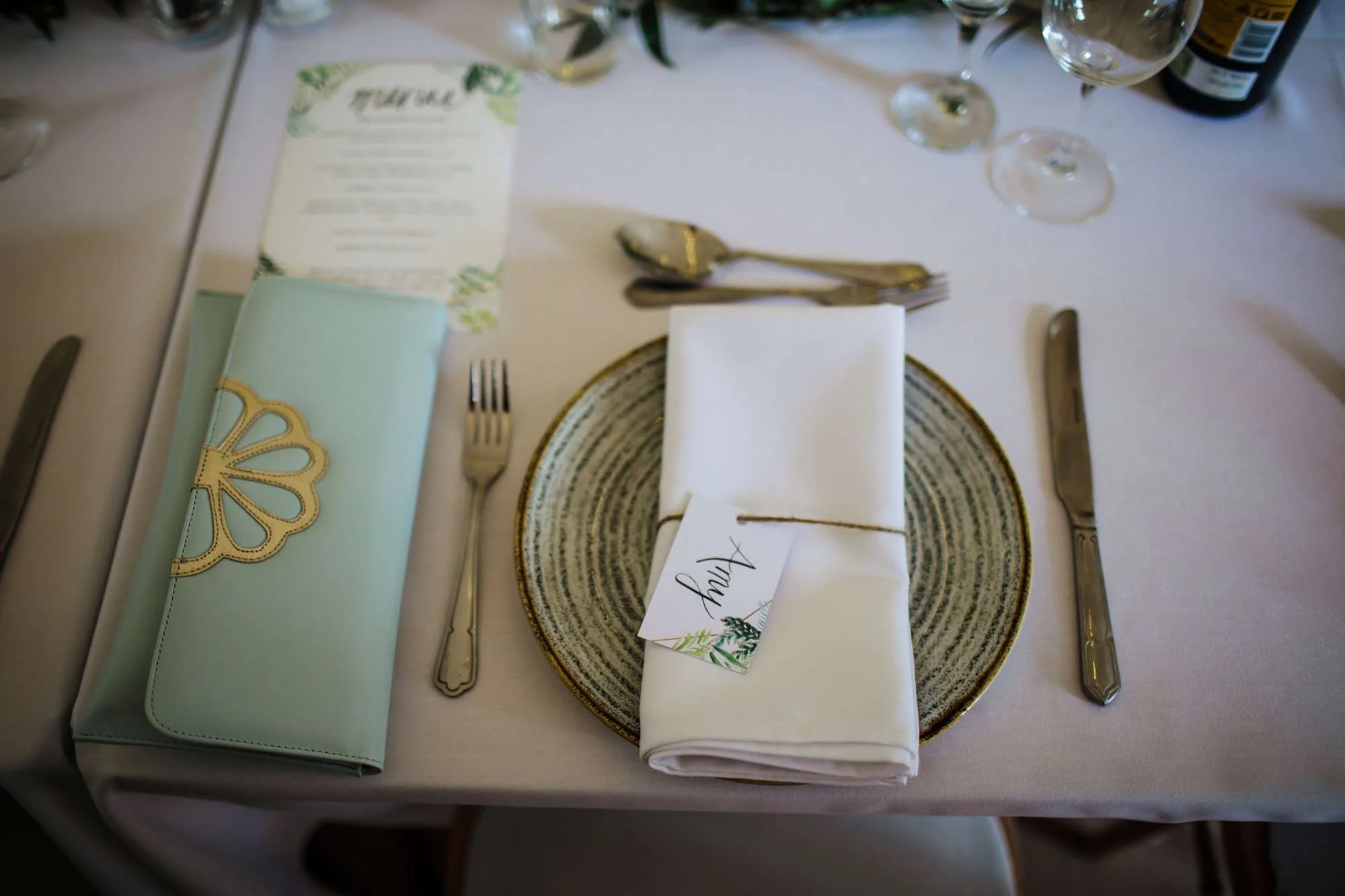 Wedding table decorations at East Keswick Village Hall