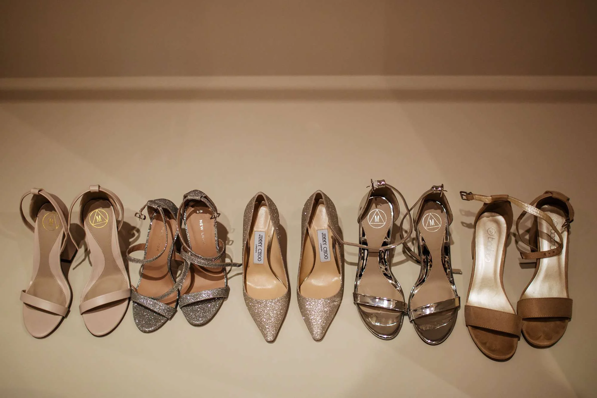 Wedding shoes lined up at Cowdray House
