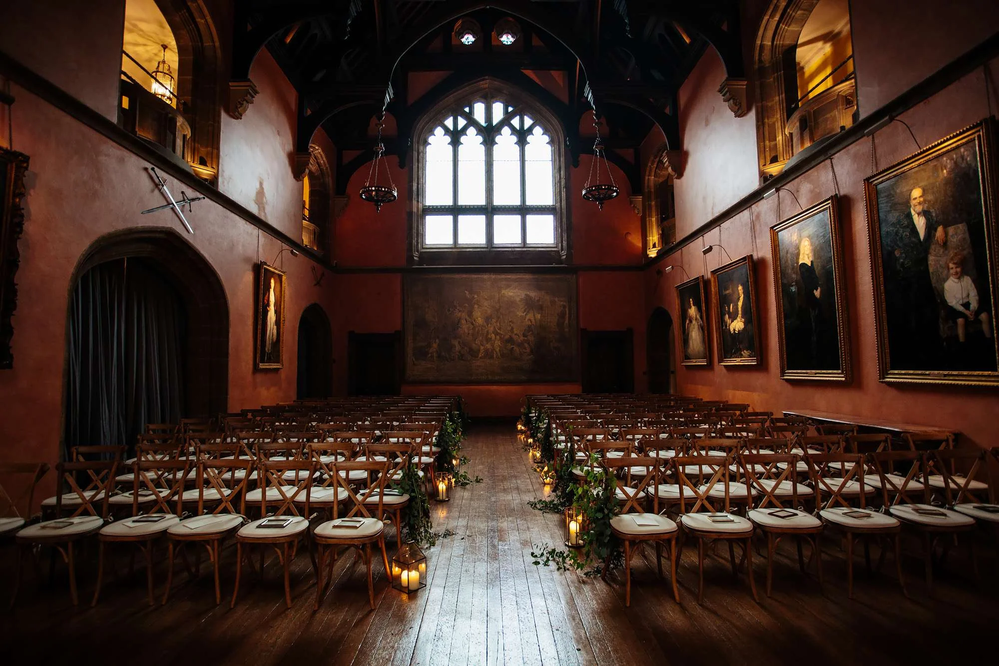 Chairs lined up for a wedding at Cowdray House