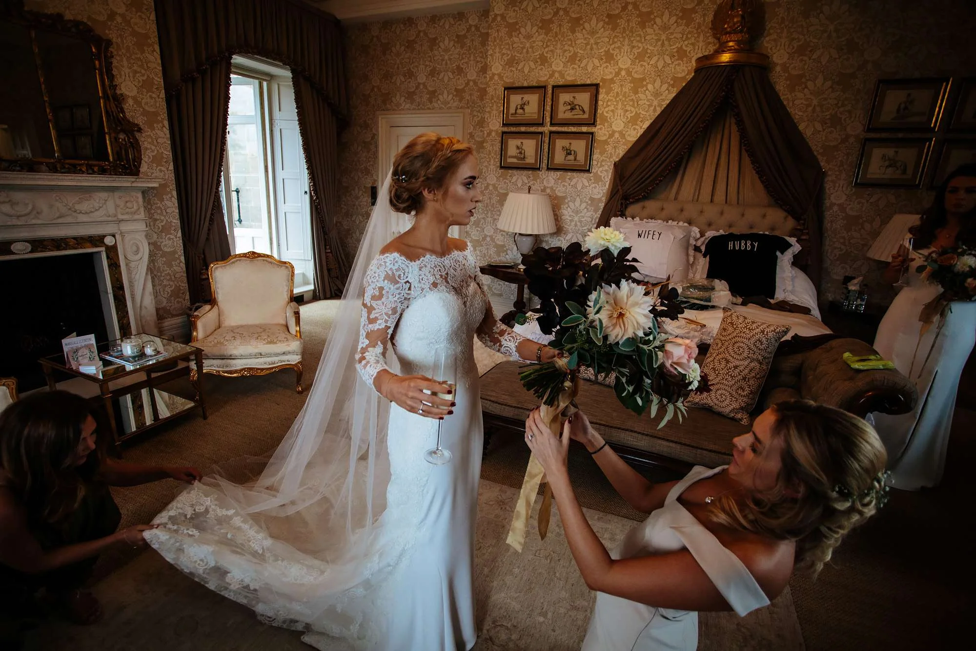 Bride holding her bouquet at a wedding