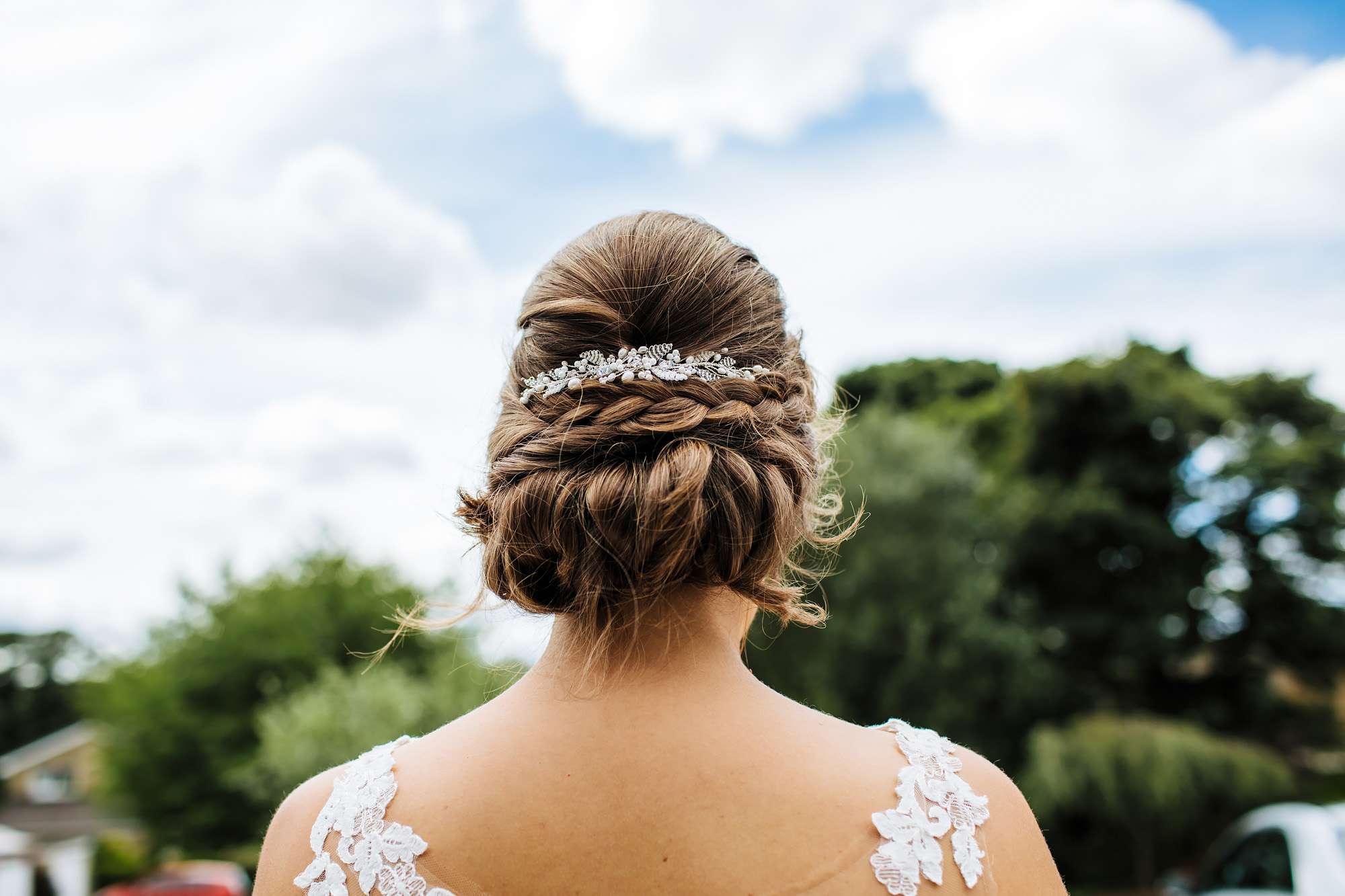 Detail of the bride's hair and hairpiece