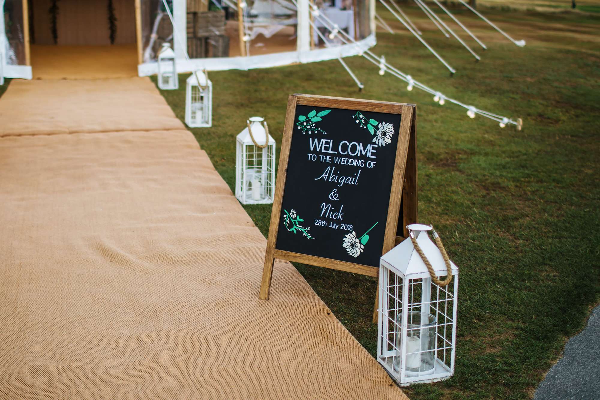 Wedding sign outside a marquee in Yorkshire
