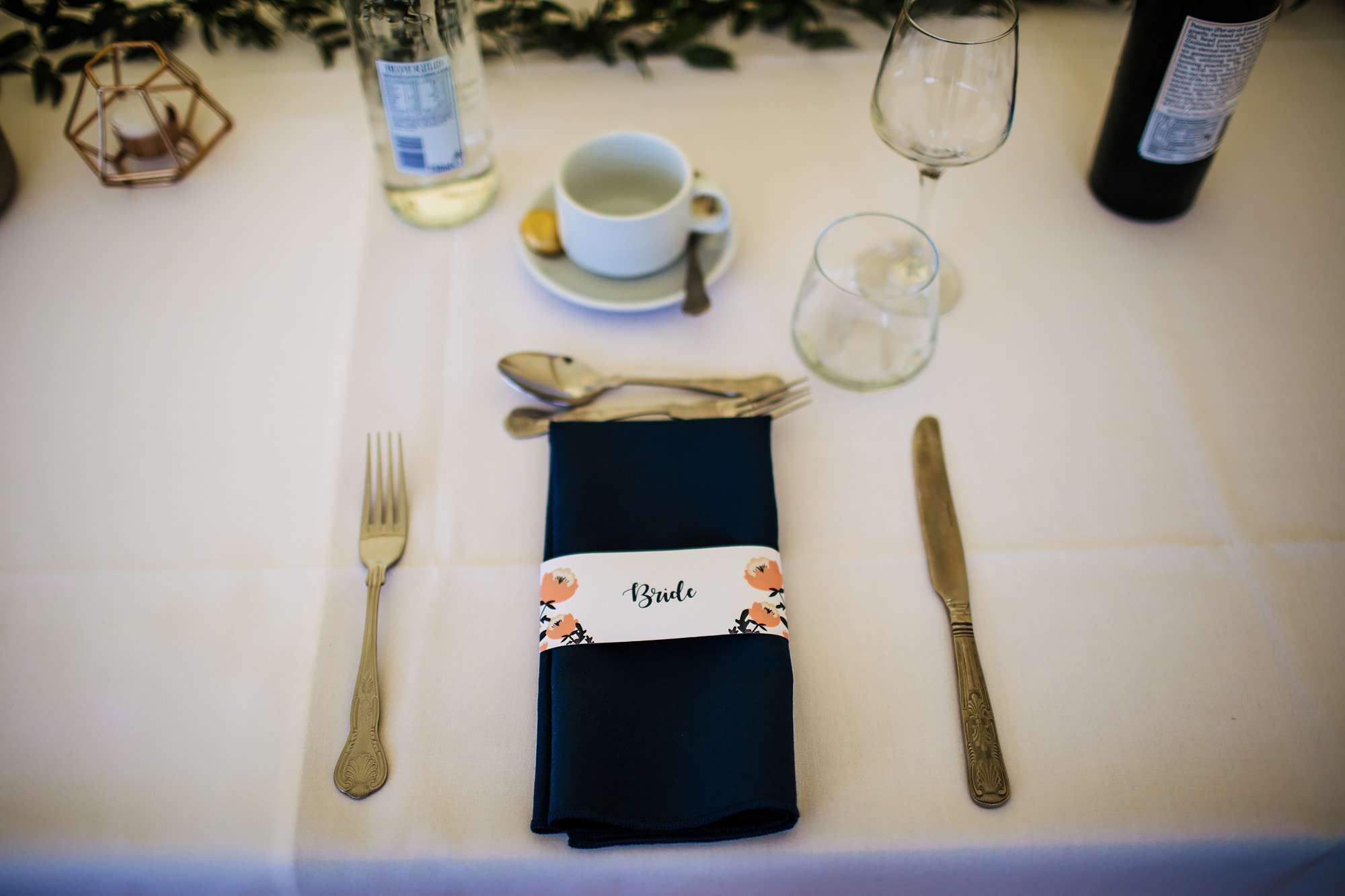 Bride's table setting at her wedding in Huddersfield